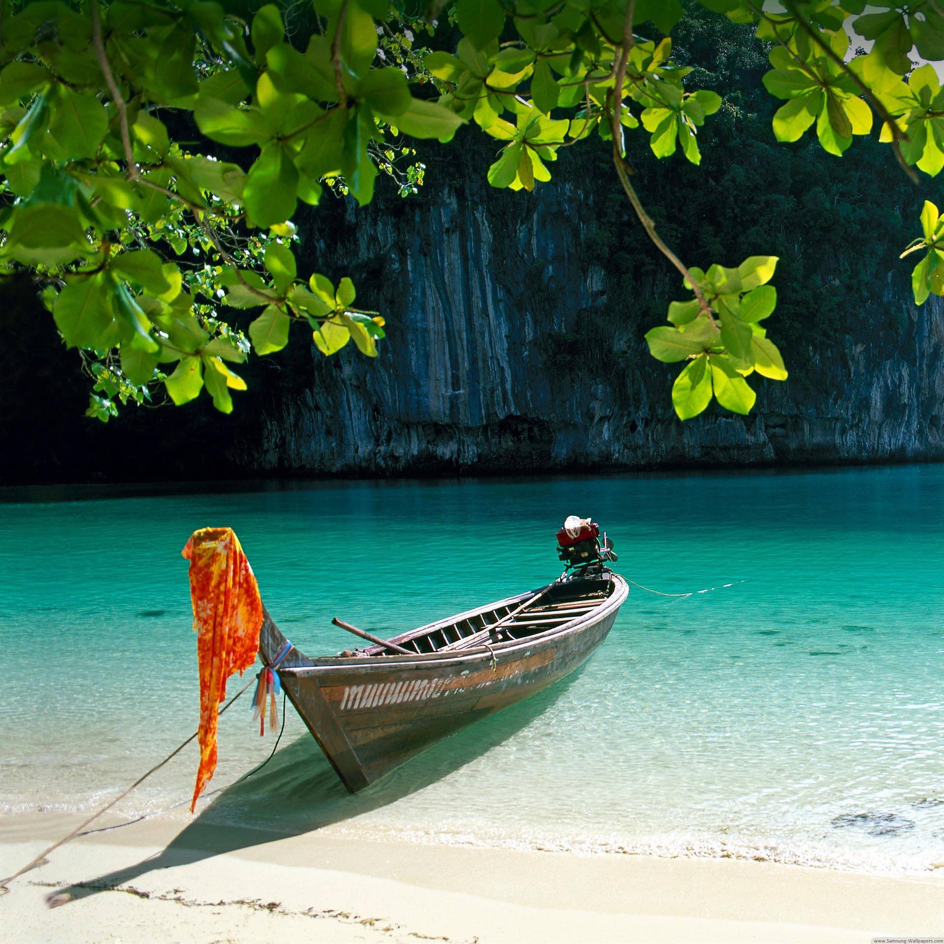 1920x1920 Download Boat On Shore Wallpaper