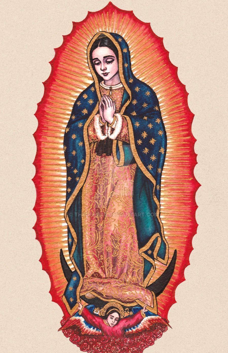 900x1392 Download Red Outline Virgen De Guadalupe Wallpaper