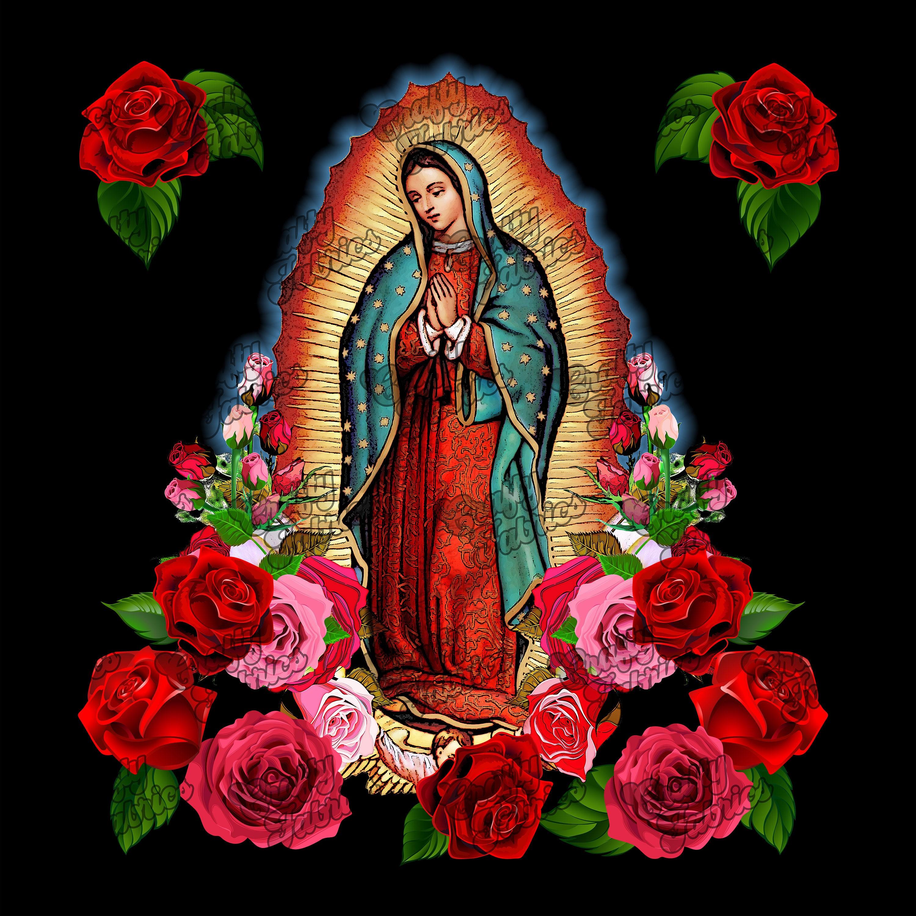 3000x3000 Buy Our Lady of Guadalupe Fabric Panel Virgin Mary Black Fabric Online in India