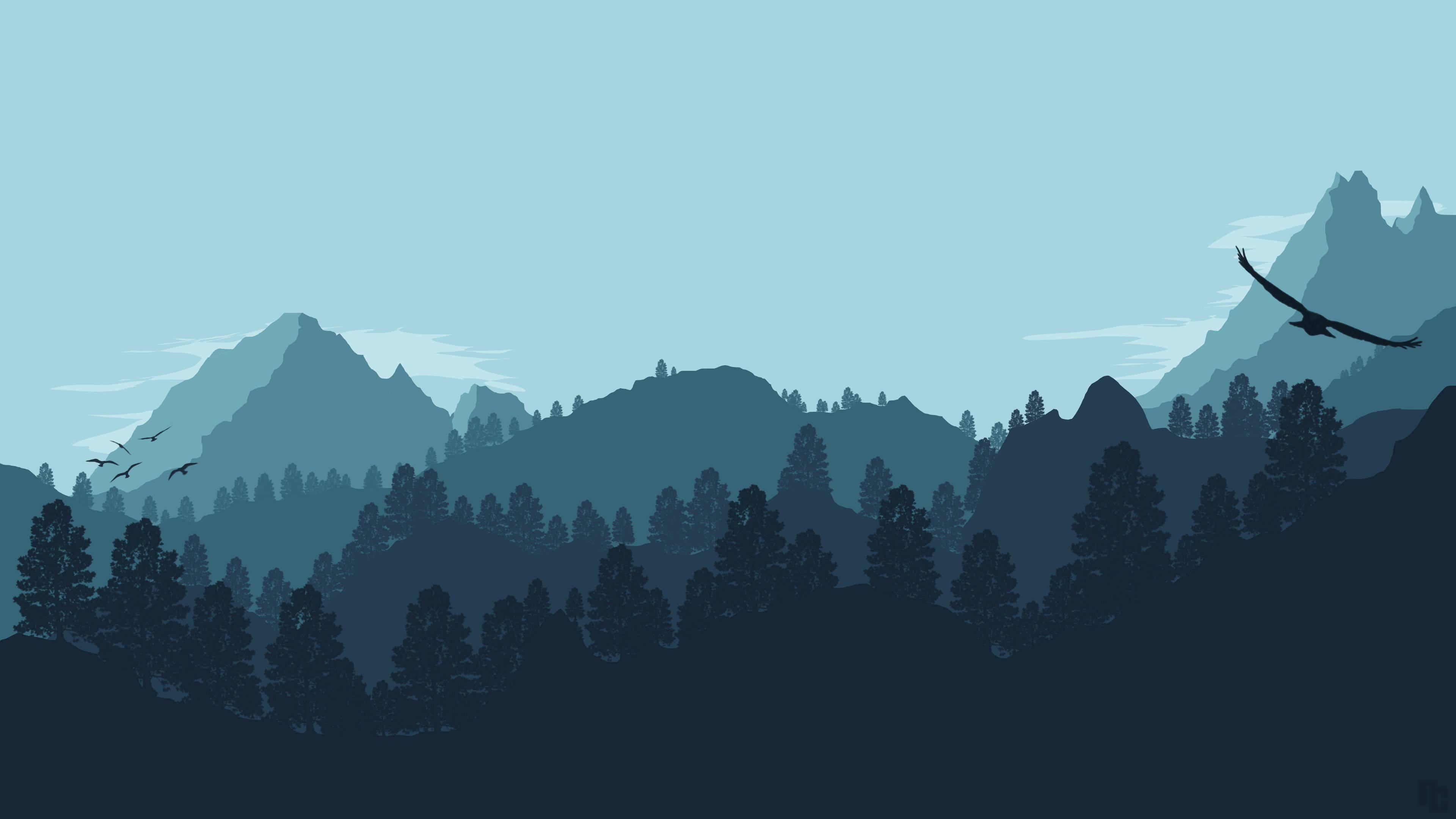 3840x2160 Download Aesthetic Minimalist Mountain Art Wallpaper
