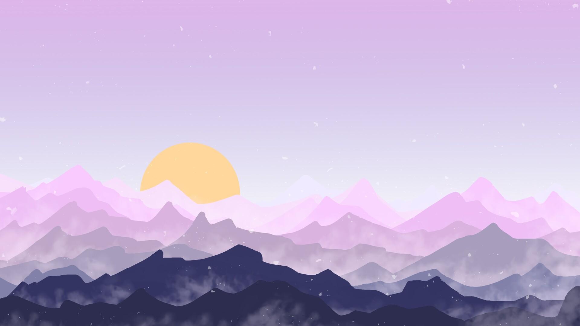 1920x1080 Sun Mountains Pink Digital Art Laptop Full HD 1080P HD 4k Wallpaper, Image, Background, Photo and Picture