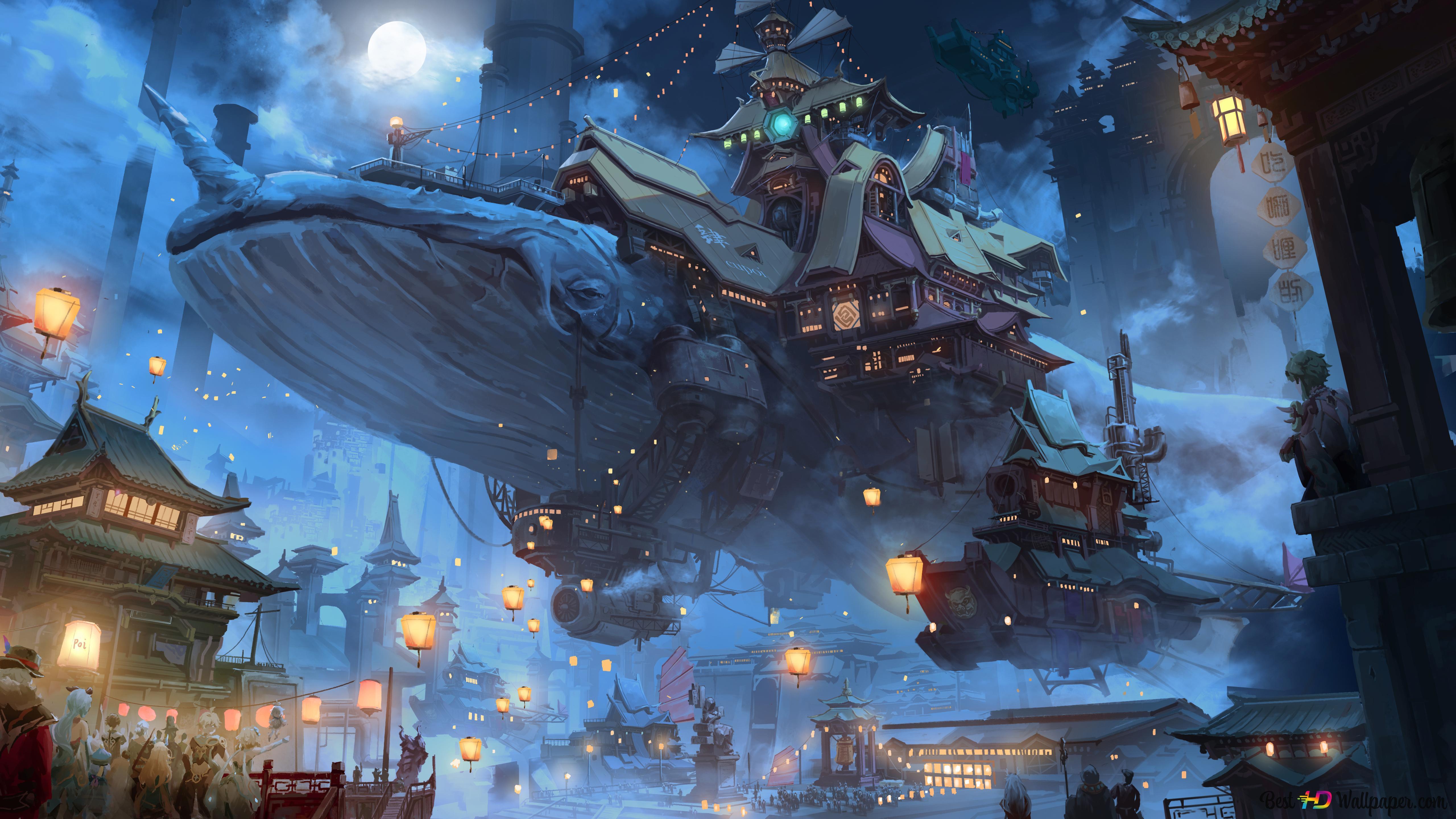5120x2880 Genshin Impact liyue balina scenery 6K wallpaper download