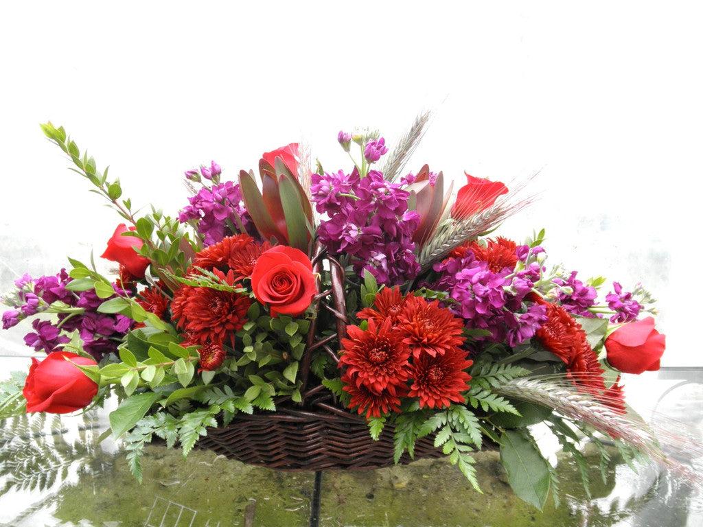 1024x768 Fireside Basket with Red Roses. Lexington, KY. Michler's Florist