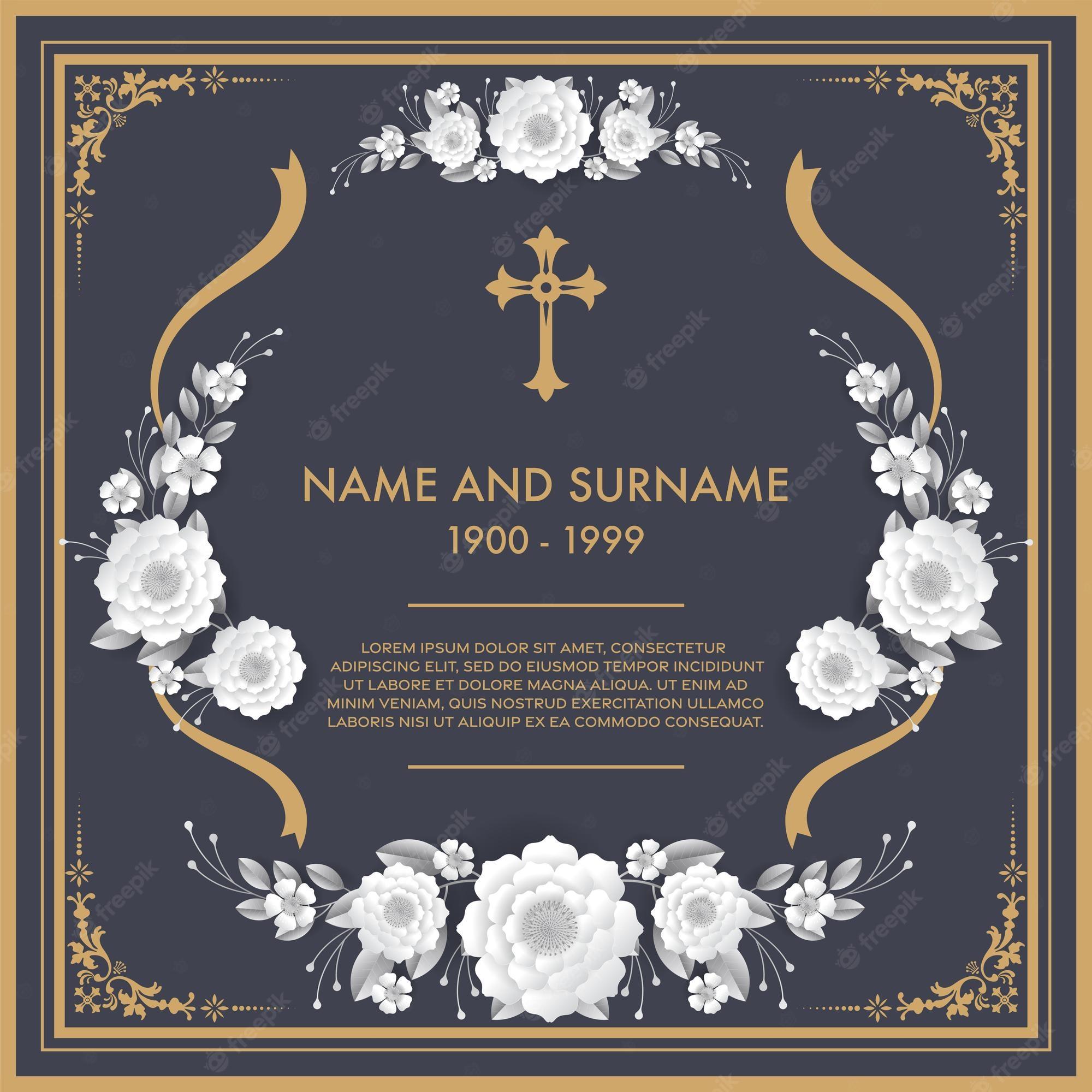 2000x2000 Premium Vector. Memorial funeral card templates with flowers paper cut