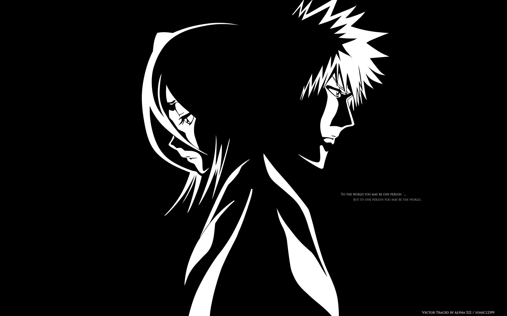 1920x1200 black, Bleach, Kubo, Tite, Kuchiki, Rukia, Kurosaki, Ichigo, Monochrome, Vector Wallpaper HD / Desktop and Mobile Background