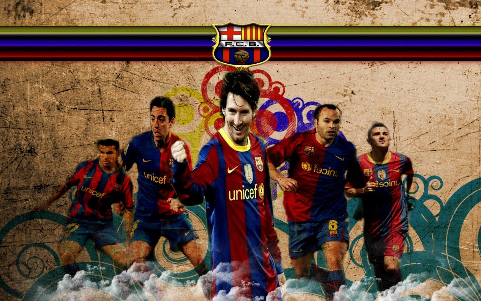 1680x1050 Sports Lionel Messi FC Barcelona David Villa Xavi Hernandez Andres Iniesta Pedro Rodriguez Fc BarAIA wallpaperx1050
