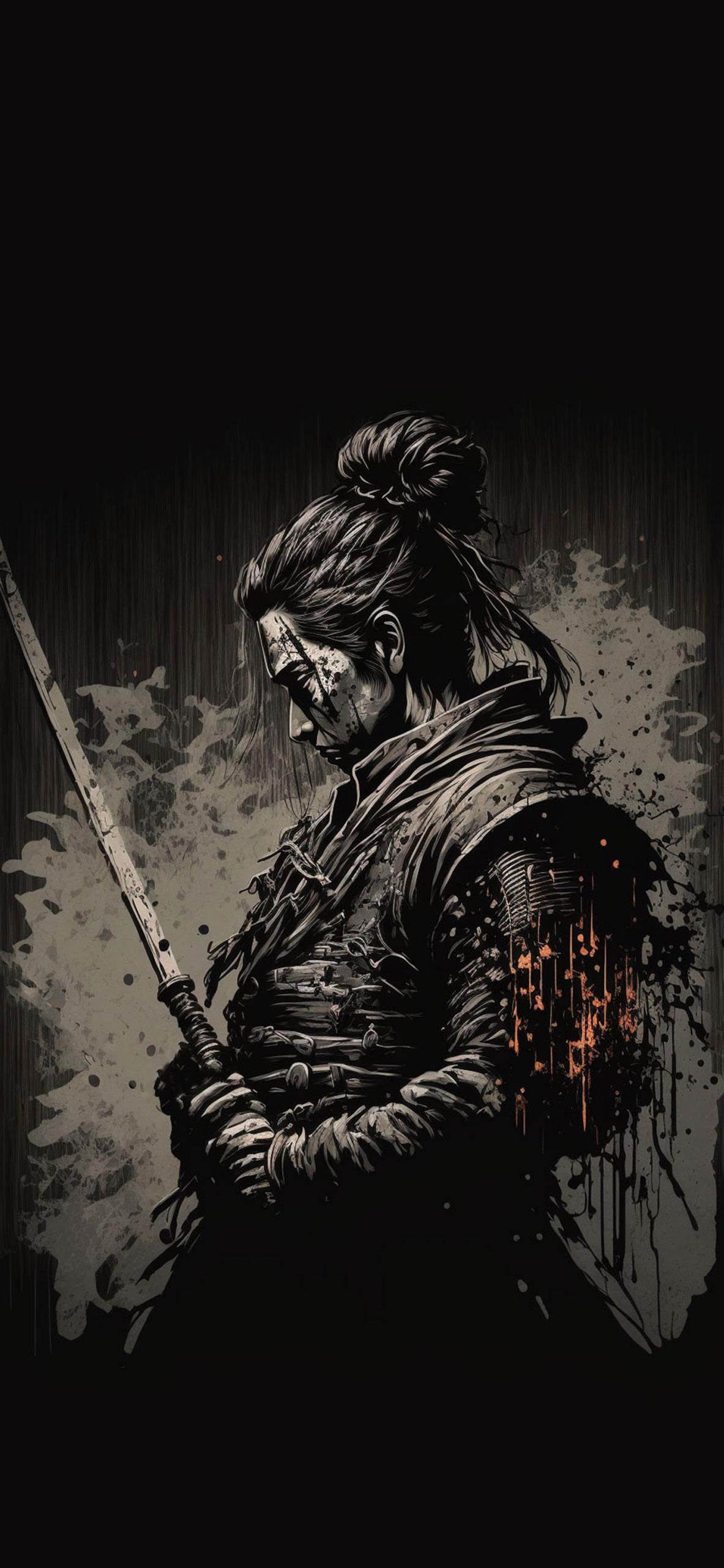 1183x2560 Samurai Black Art Wallpaper Aesthetic Wallpaper iPhone
