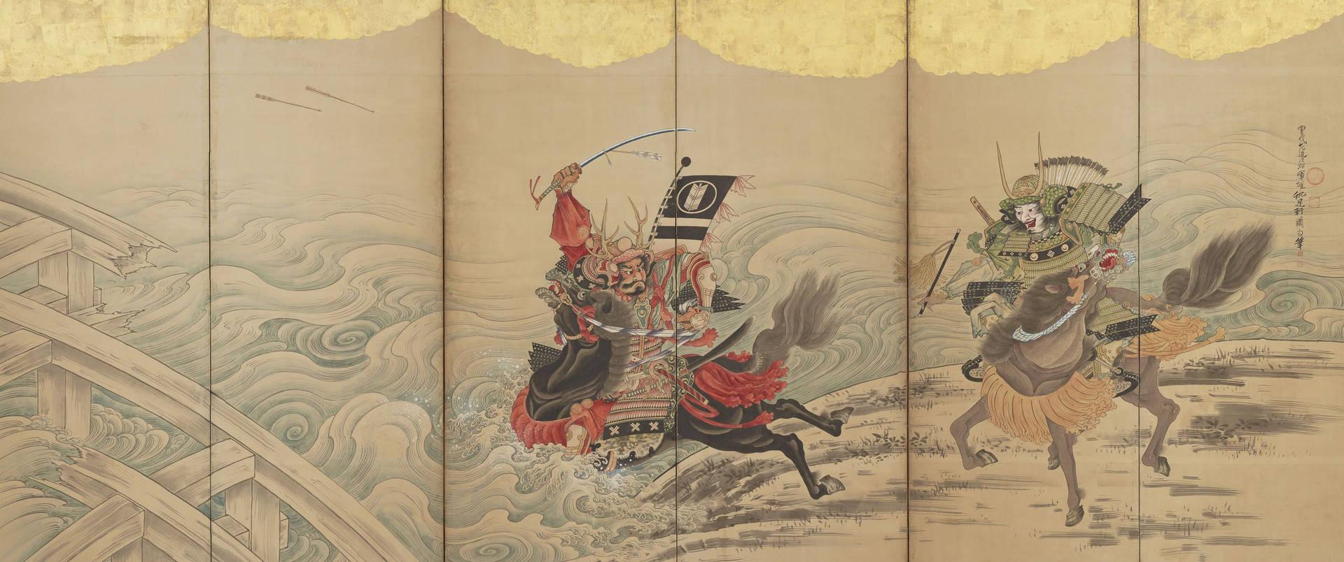 1920x804 Download Japanese Samurai Traditional Painting Wallpaper