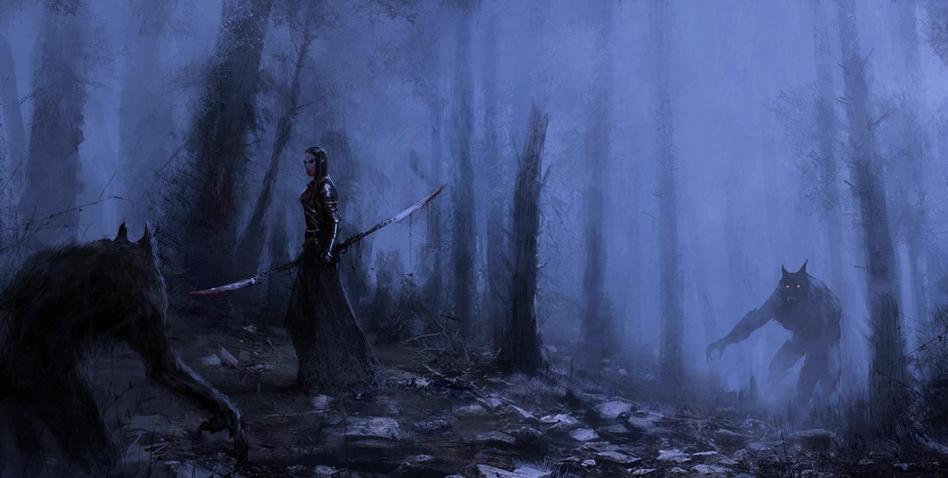 1875x945 werewolves, horse, Jakub Różalski, vampires, fantasy art Gallery HD Wallpaper