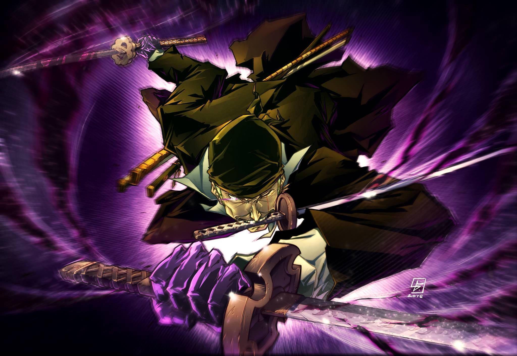 2048x1410 Download One Piece Zoro 4k Purple Onigiri Wallpaper