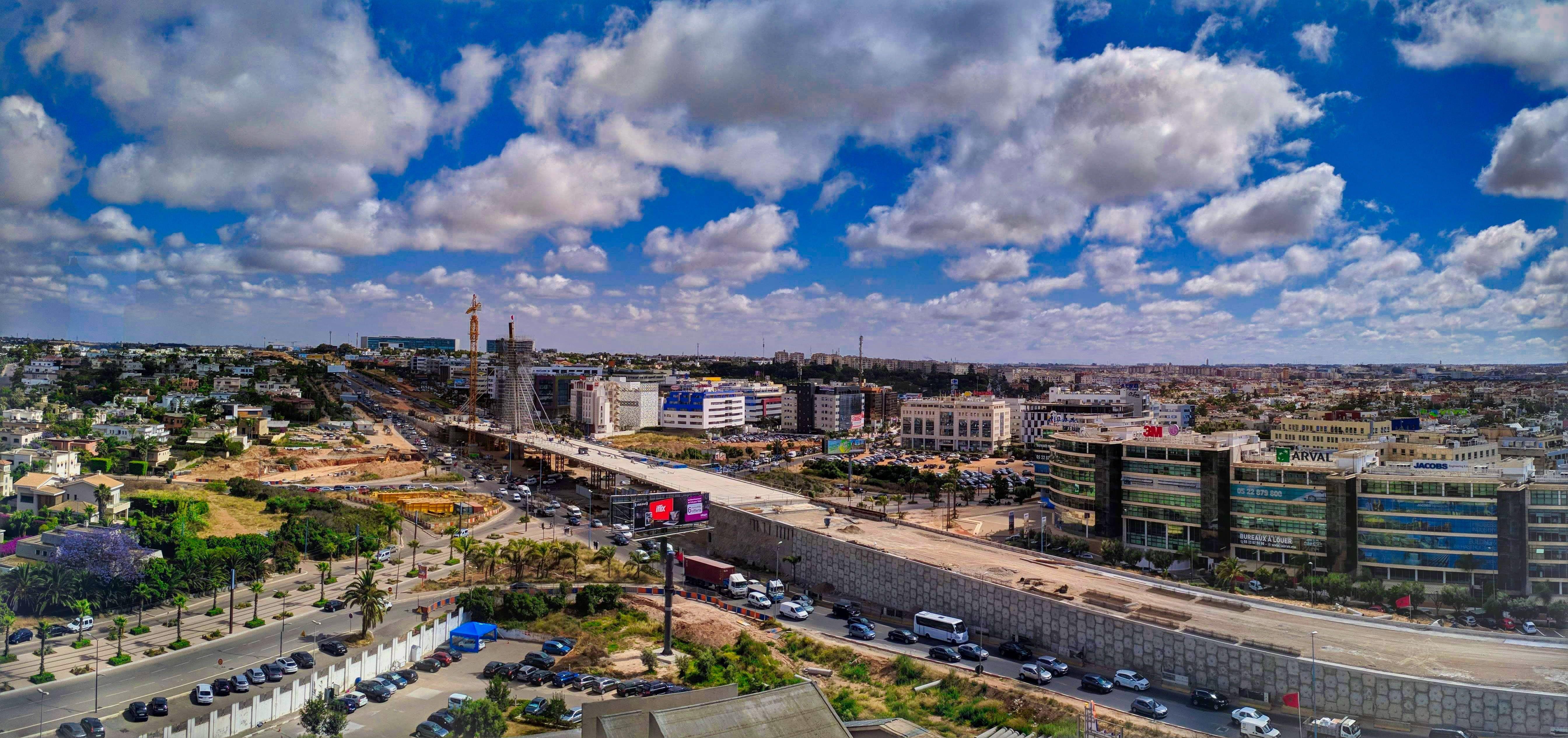 5376x2531 HD wallpaper: morocco, casablanca, n sky, cars, skyscapes, city, citylife. Aerial photo, City landscape, Aerial view
