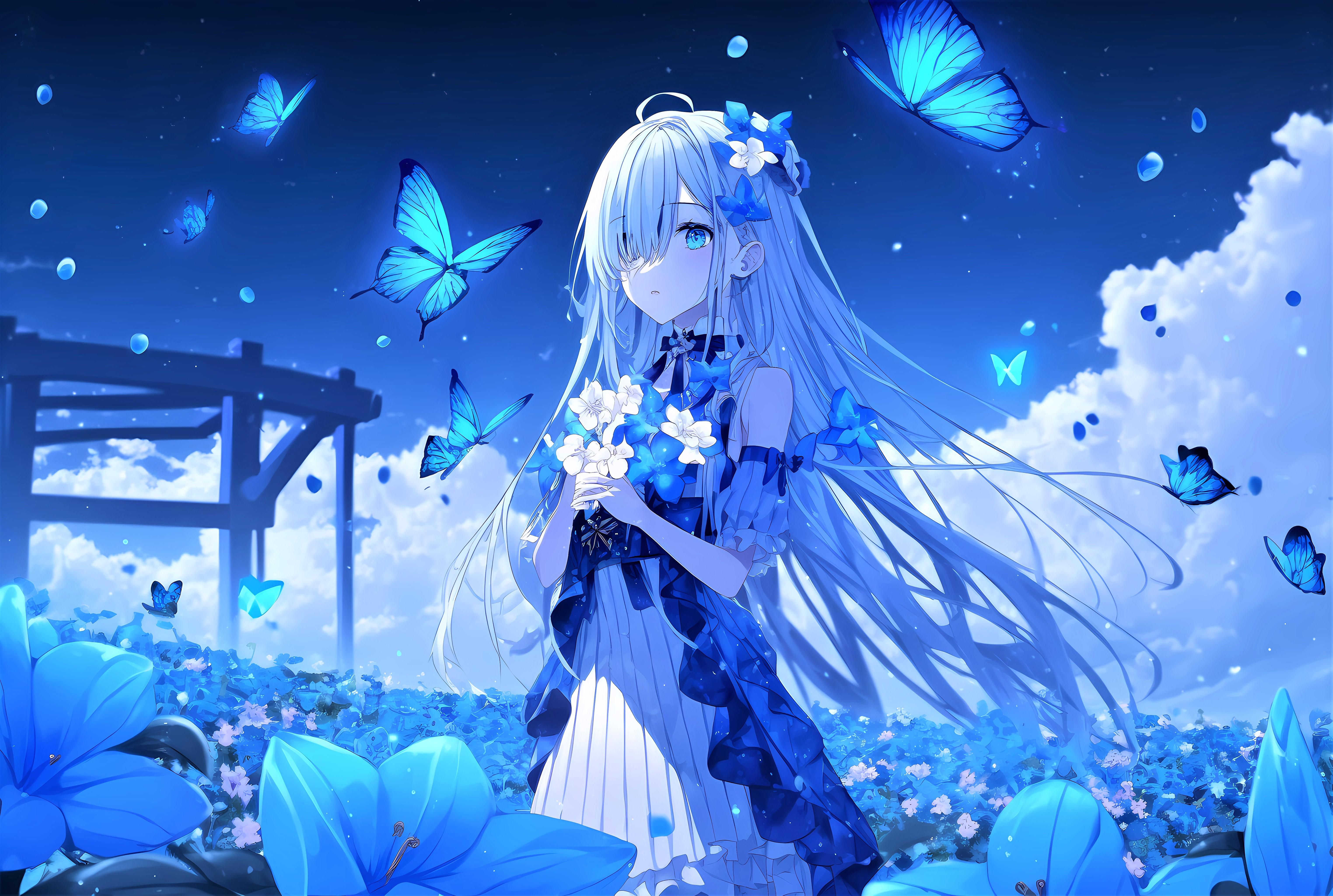 6094x4096 Anime girl Wallpaper 4K, Beautiful, Butterflies