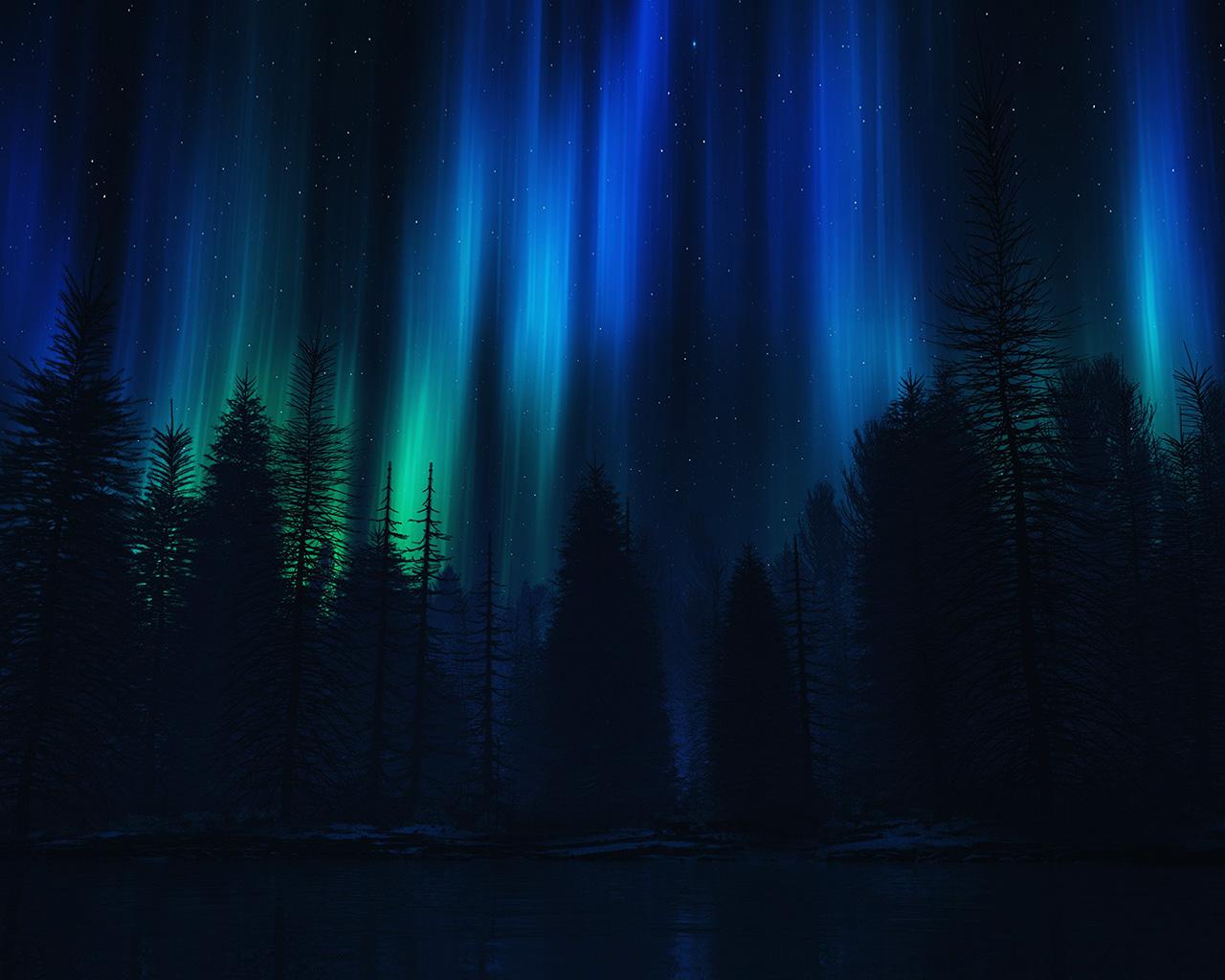 1280x1024 wallpaper for desktop, laptop. aurora night sky dark blue nature art