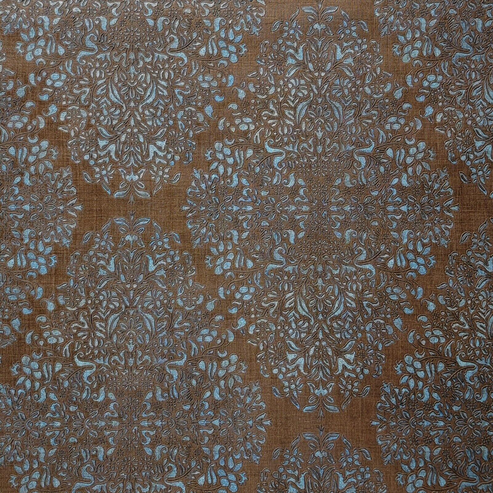 1600x1600 M5664 Wallpaper Blue copper bronze metallic diamond damask faux fabric