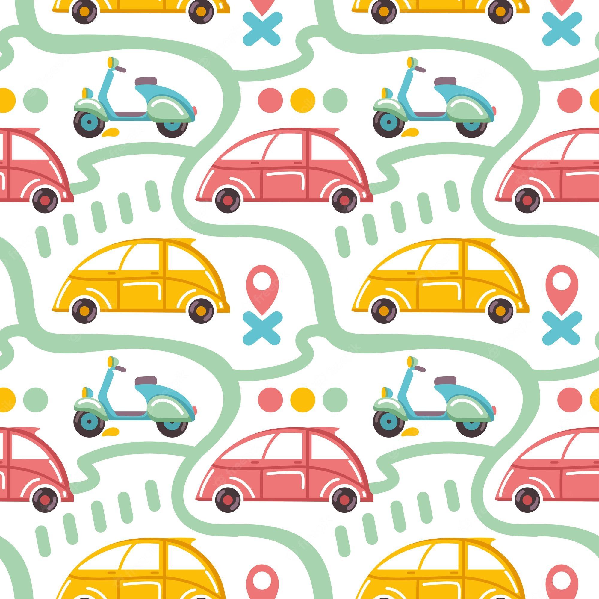 2000x2000 Premium Vector. Cars and motorbike moving on the city kids print for boys car wallpaper seamless pattern