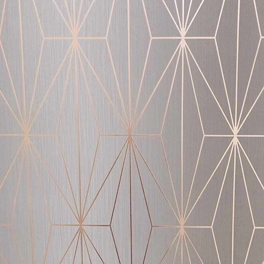 894x894 Kayla Metallic Geometric Wallpaper Grey Rose Gold Muriva 703013
