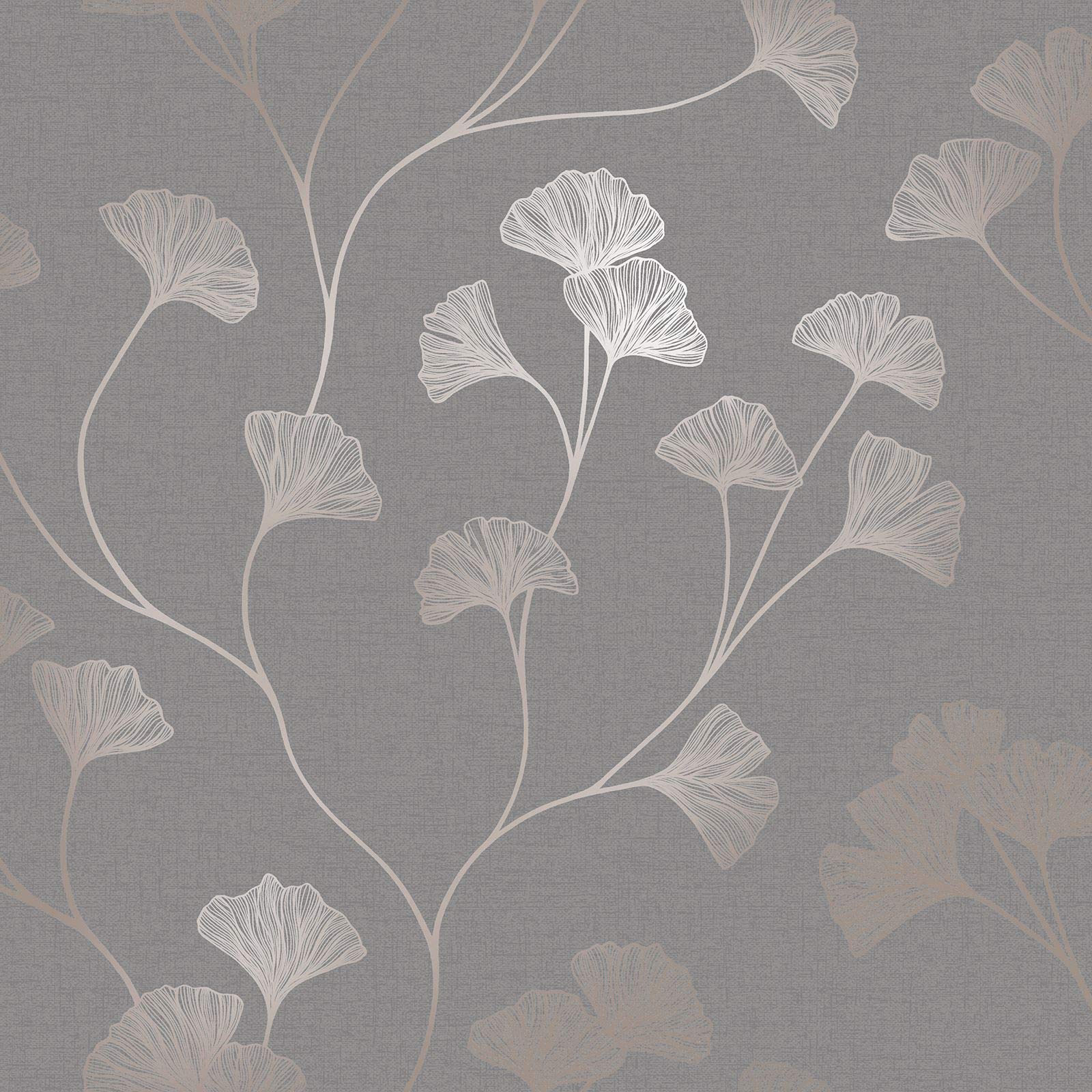 1600x1600 Holden Decor 12702 Glistening Gingko Dark Grey Rose Wallpaper Rose Gold