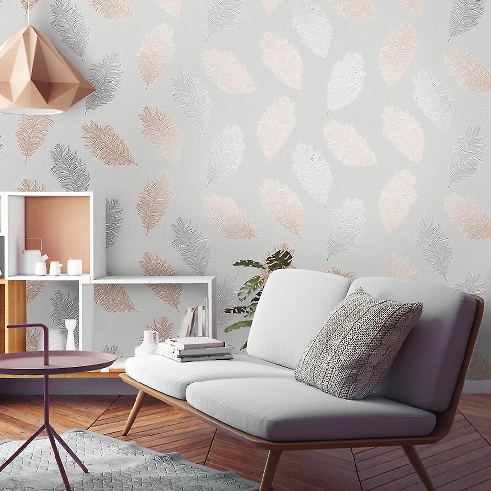1000x1000 Feathers Wallpaper Glitter Metallic Rose Gold Silver Grey Pink Textured Holden