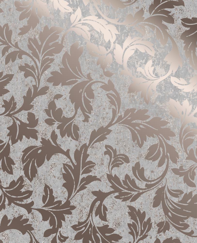813x1000 Graham & Brown Milan 56 Sq Ft Grey Rose Gold Vinyl Textured Scroll Unpasted Wallpaper In The Wallpaper Department At