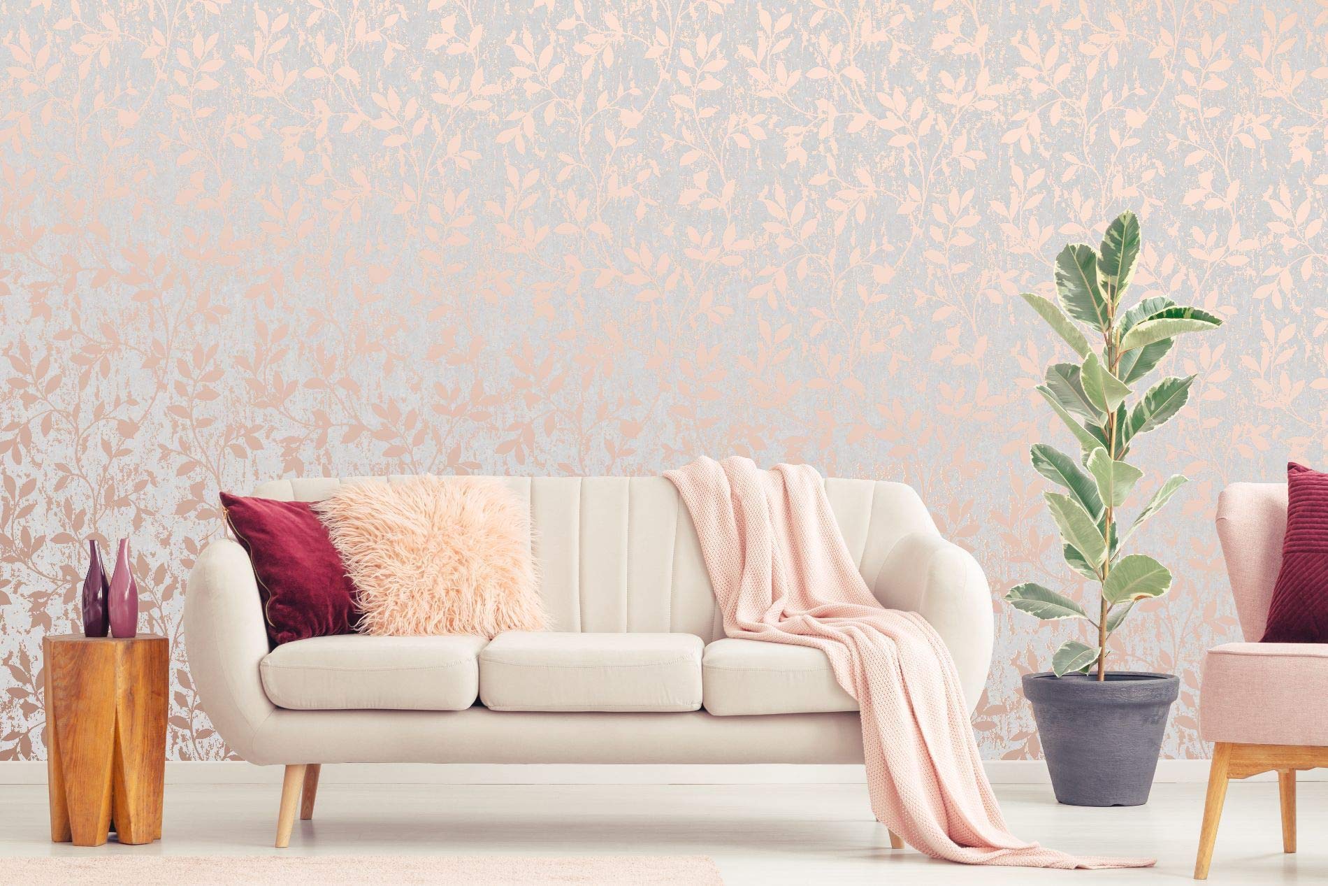 1900x1267 Graham & Brown 106402 Milan Trail Rose Gold And Grey Wallpaper Grey Rose Gold, 1000cm Length X 52cm Wide : Tools & Home Improvement