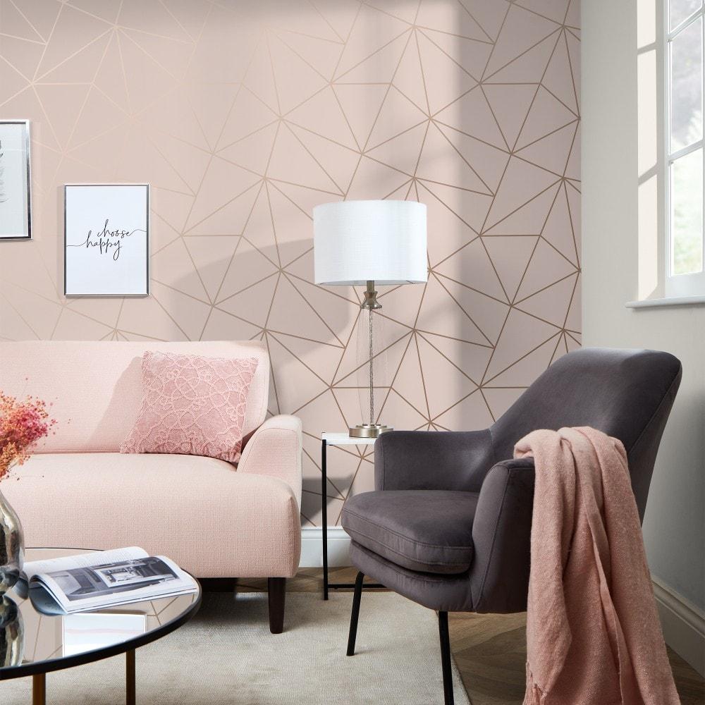 1000x1000 Zara Shimmer Metallic wallpaper in soft pink & rose gold. I Love Wallpaper