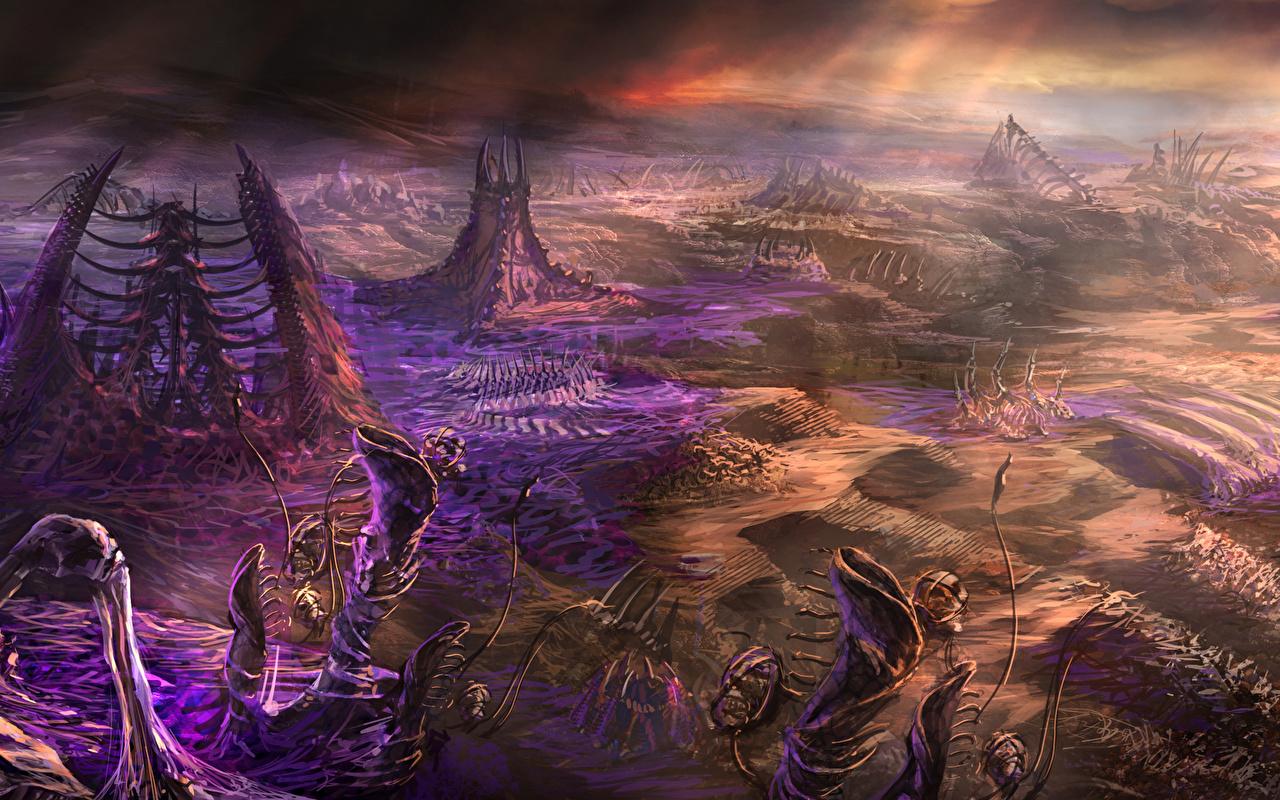 1280x800 Wallpaper StarCraft 2 zerg living buildings skulls Fantasy Games