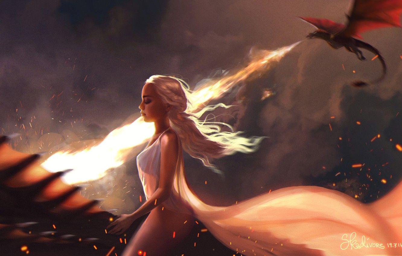 1332x850 Wallpaper dragon, art, flight, game of thrones, Khaleesi, Mother