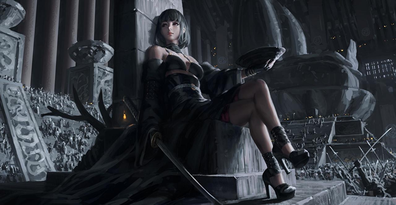 1280x663 Picture Swords Warriors Katana Throne GUWEIZ art, Z.W. Gu Beautiful