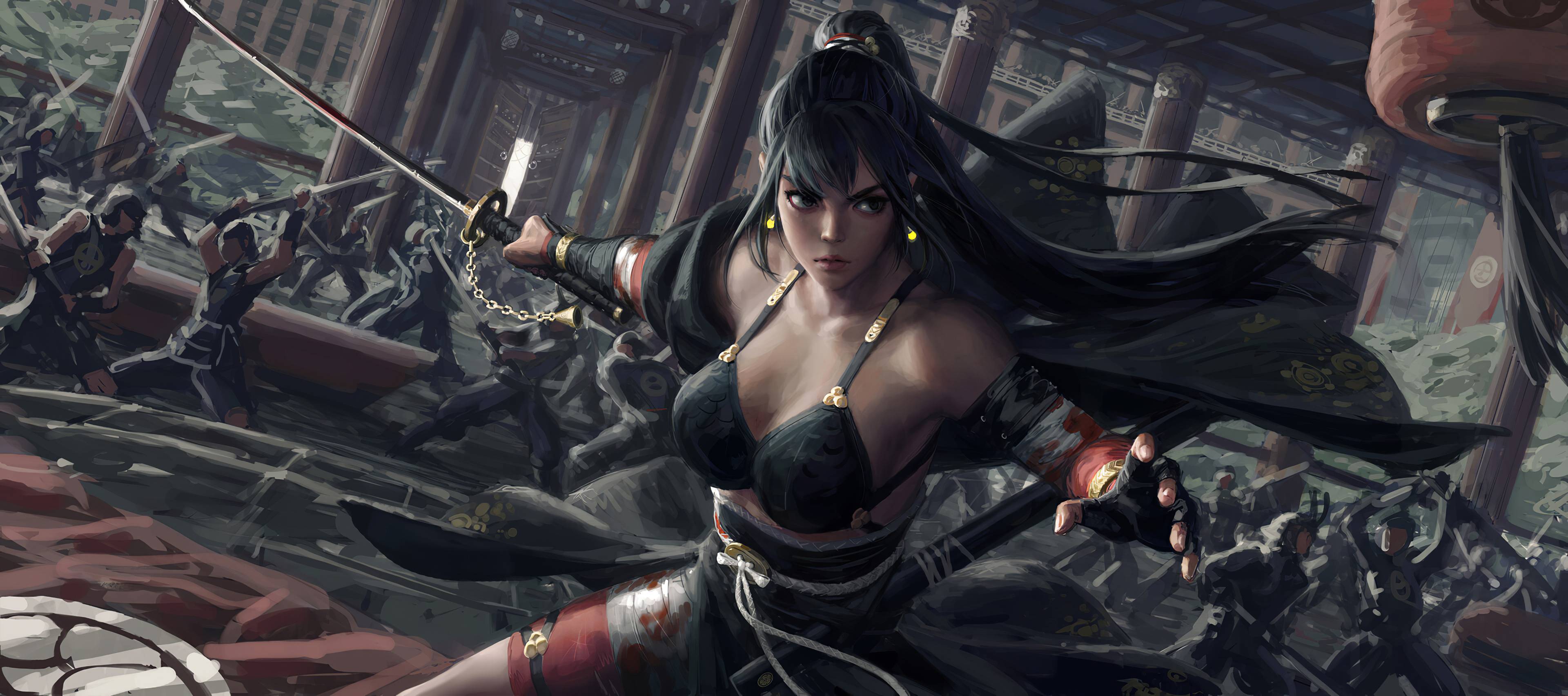 3840x1704 Warrior Girl Sword 4k Artwork 1400x900 Resolution HD 4k Wallpaper, Image, Background, Photo and Picture