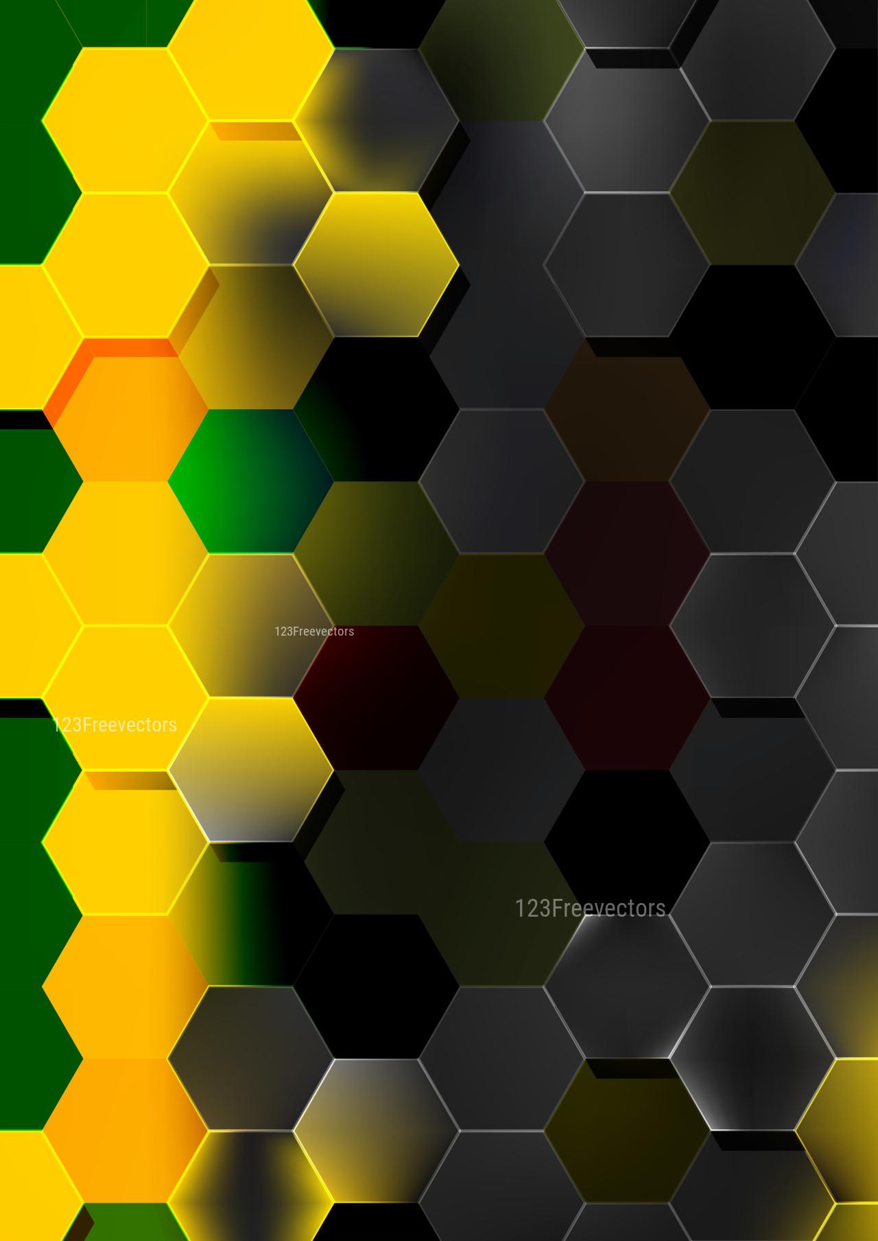 1280x1810 Black Green and Yellow Hexagon Background Vector Image