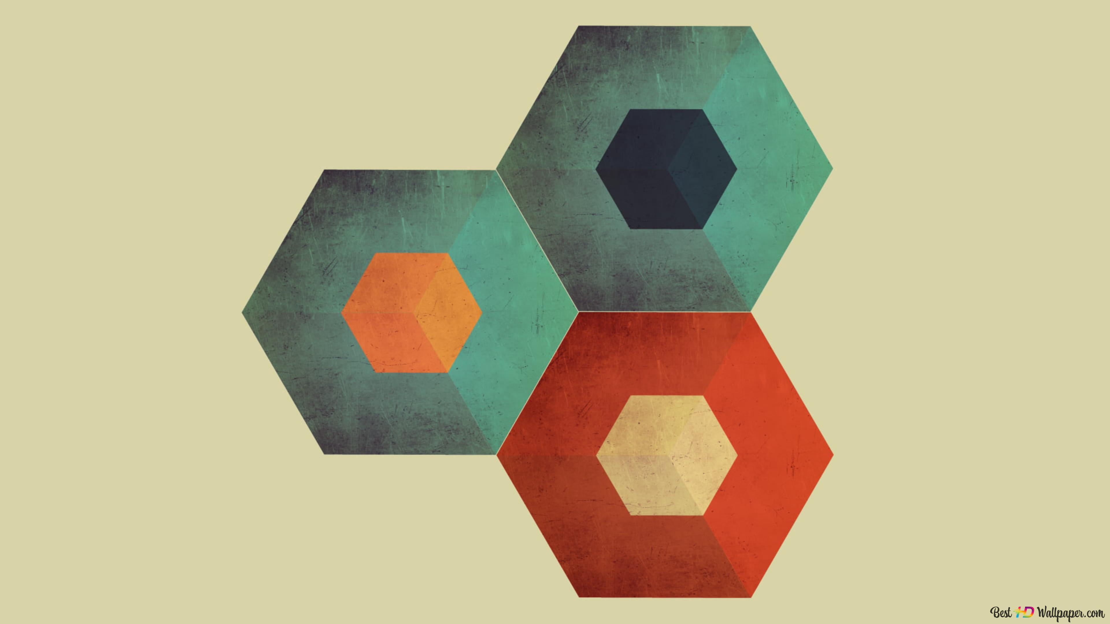 3840x2160 Green and red hexagon digital 4K wallpaper download