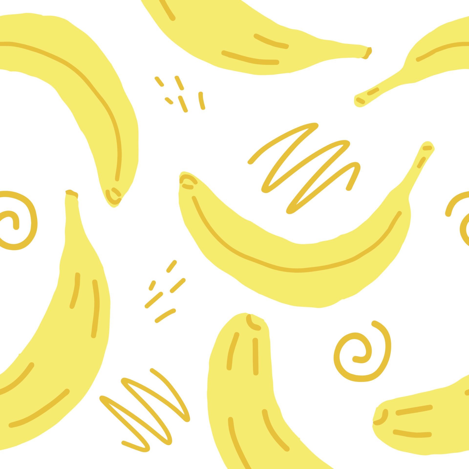 1920x1920 bananas slices and doodles vector seamless pattern. hand drawn. illustration for wallpaper, wrapping paper, textile, background. yellow juicy summer fruit