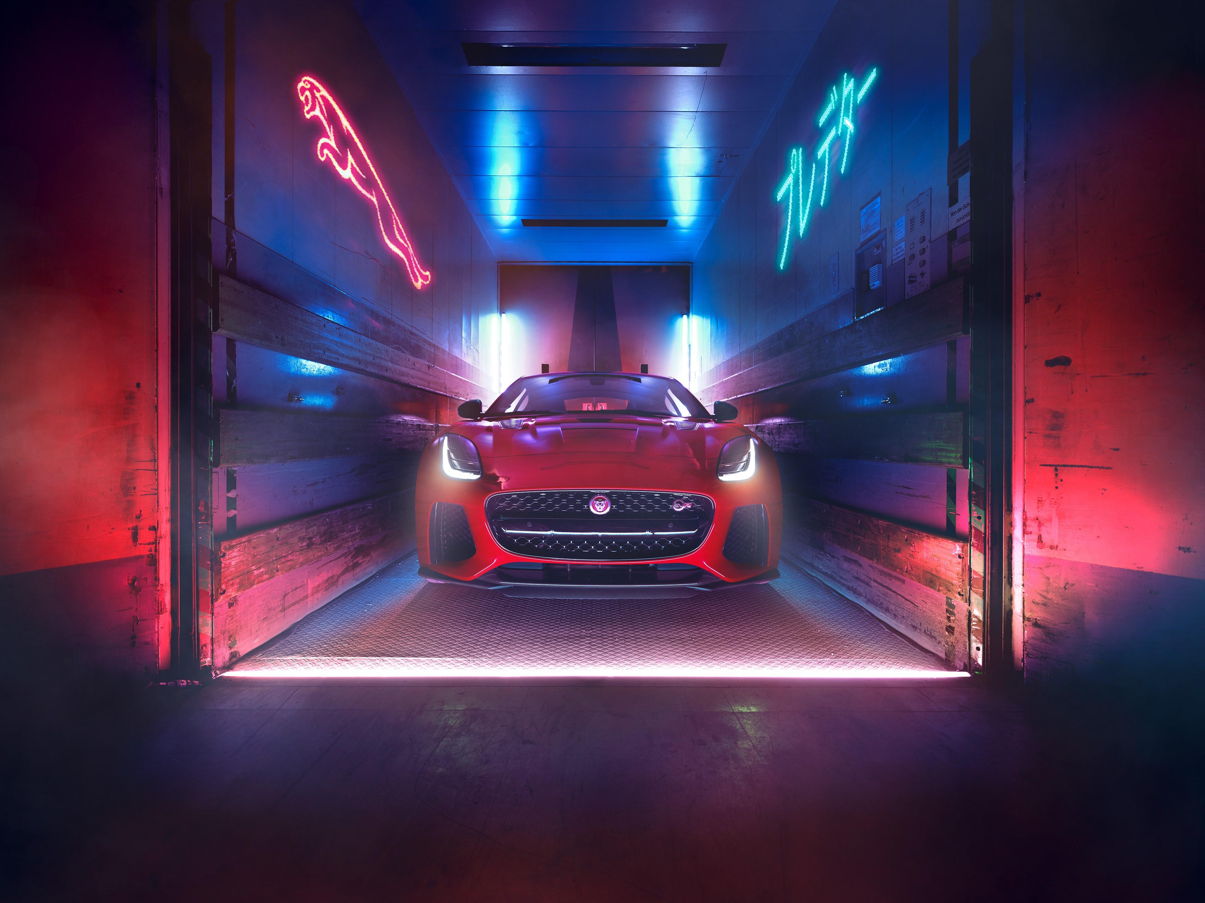 3840x2880 4K, Neon Lights, Jaguar F Type, Car, Luxury Cars, Jaguar, Red Cars Gallery HD Wallpaper