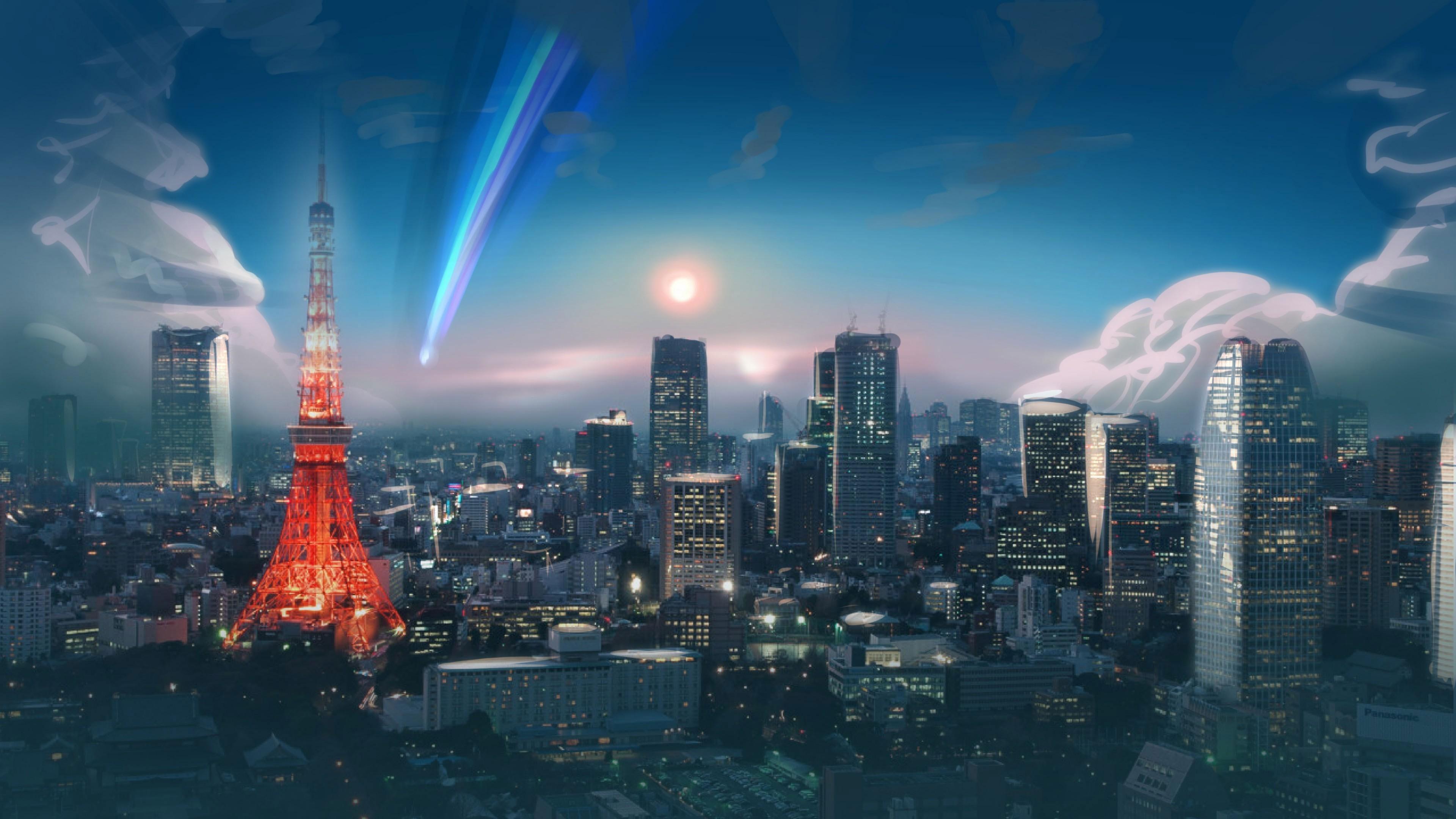 3840x2160 Wallpaper City, Anime, Tokyo, Tower, Comet, Sky 3840x2160
