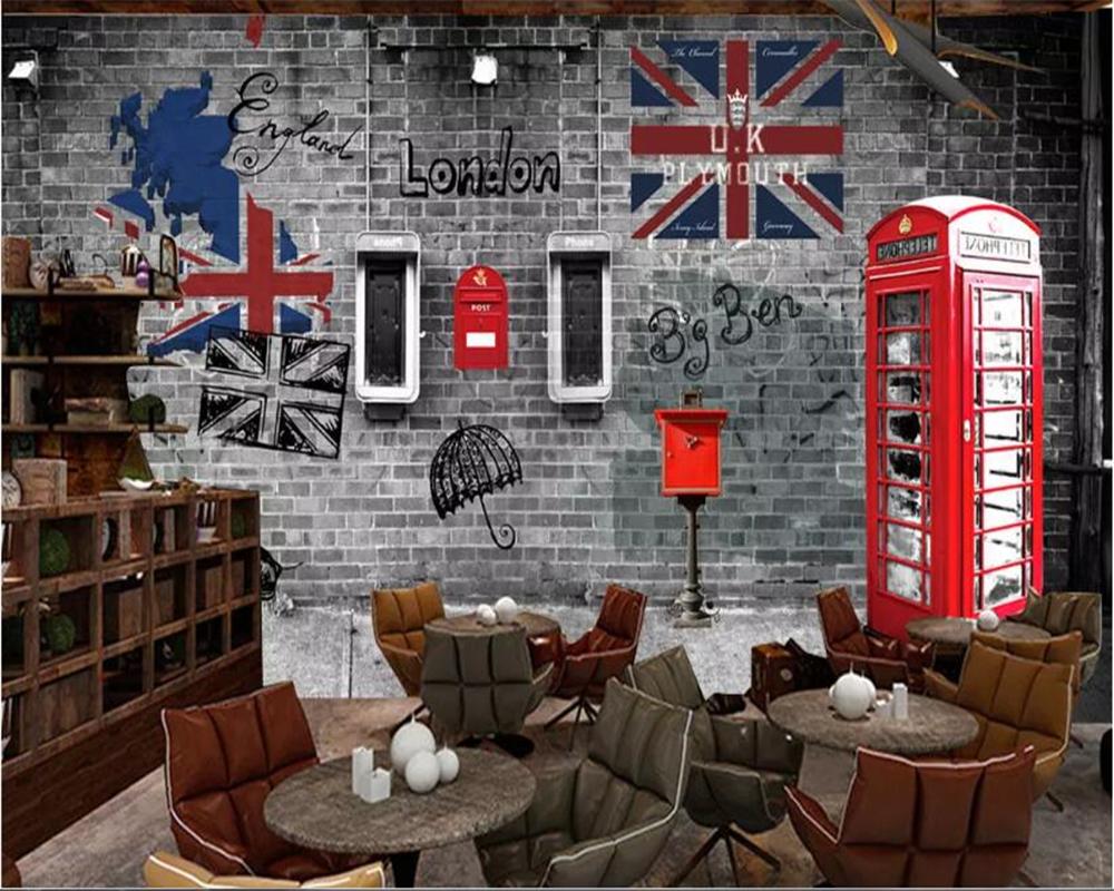 1000x800 Beibehang Children's Room Wallpaper Vintage London Phone Booth Home Decorating Cafe Restaurant Wall 3D Wallpaper Home Decor