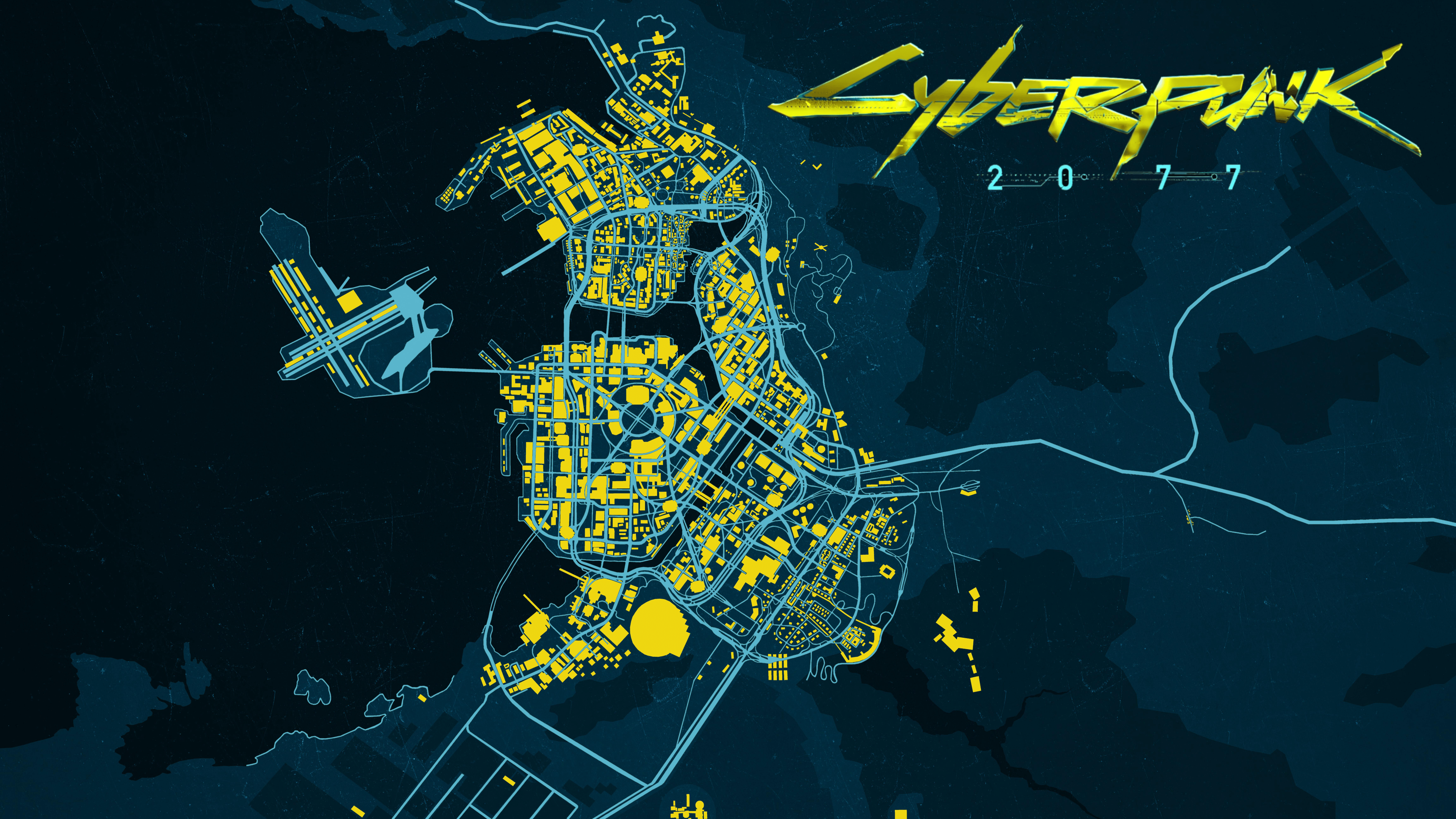 3840x2160 Cyberpunk 2077 Small Logo Map, Night City (Cyberpunk 2077) Gallery HD Wallpaper