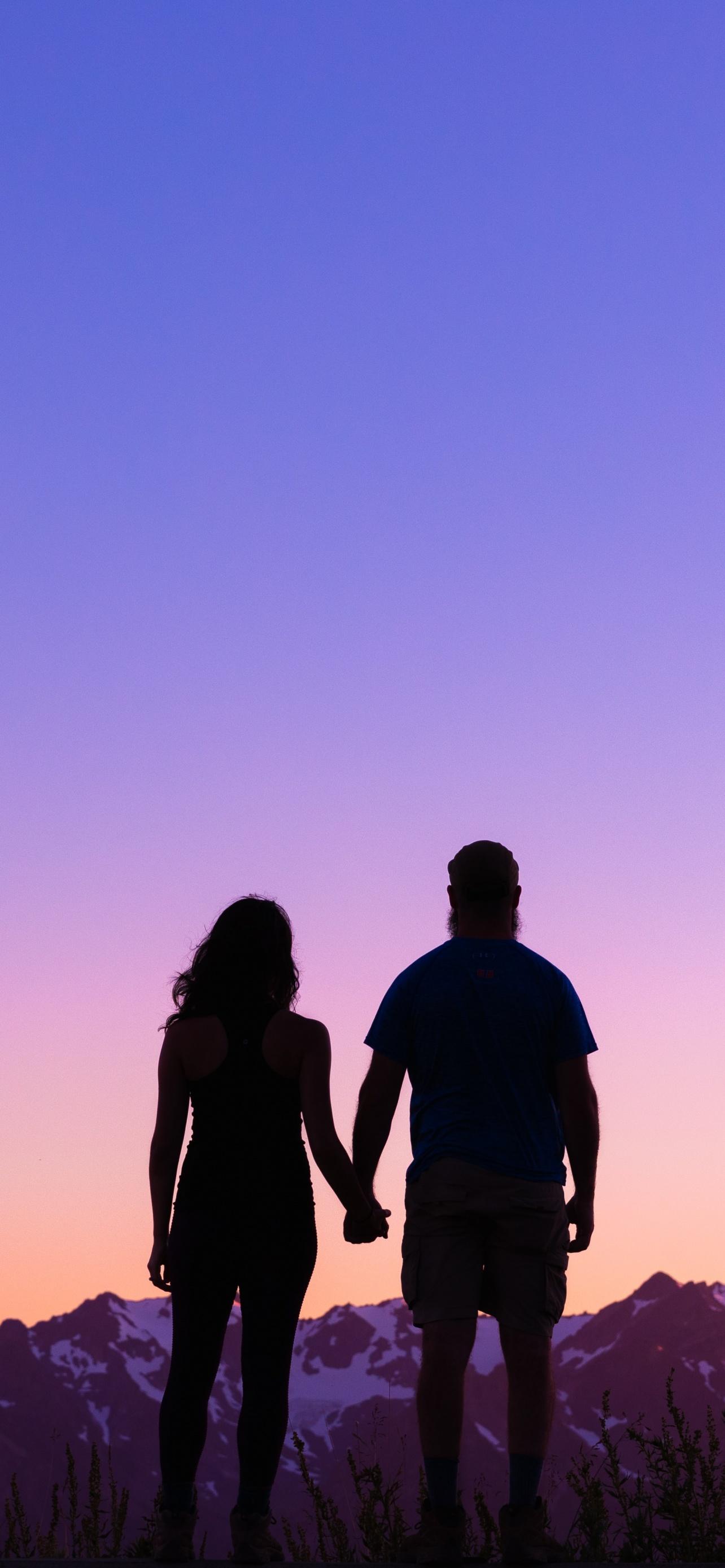 1284x2778 Couple silhouette Wallpaper 4K, Romantic, Together, People