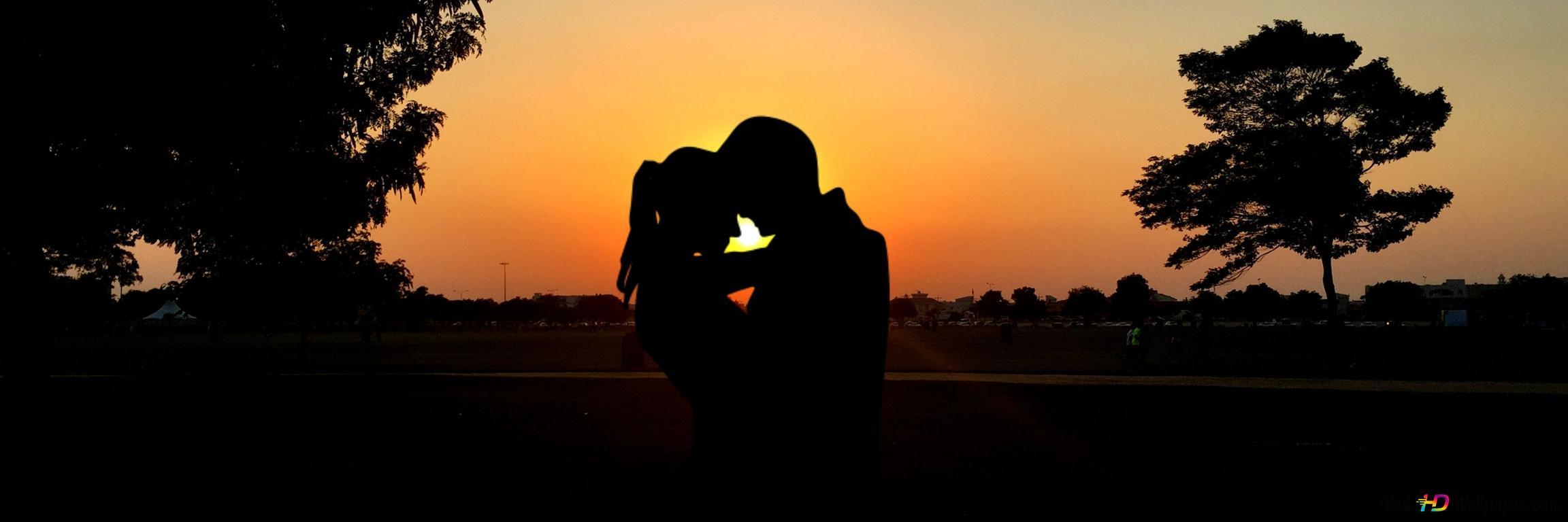 2304x768 Couple Silhouette 4K wallpaper download