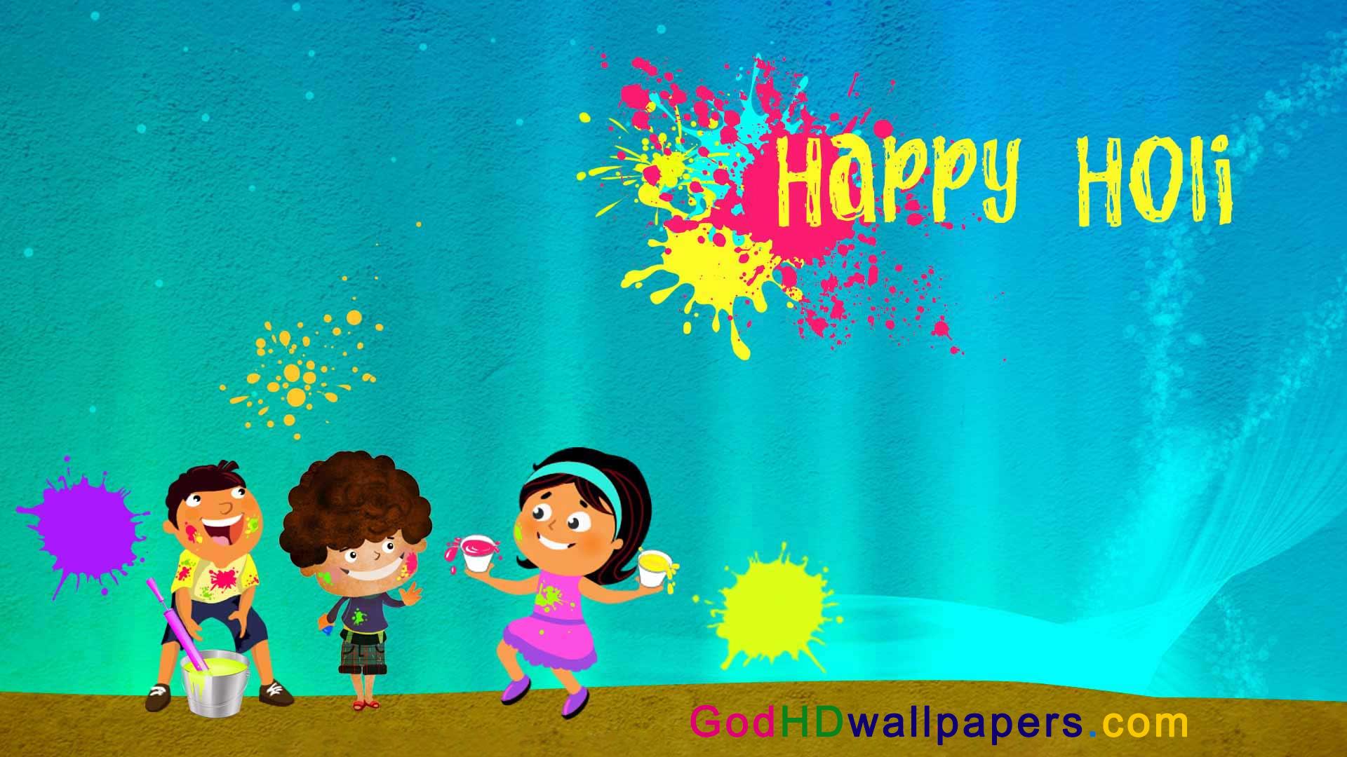 1920x1080 Cartoon Image Of Holi Festival In India