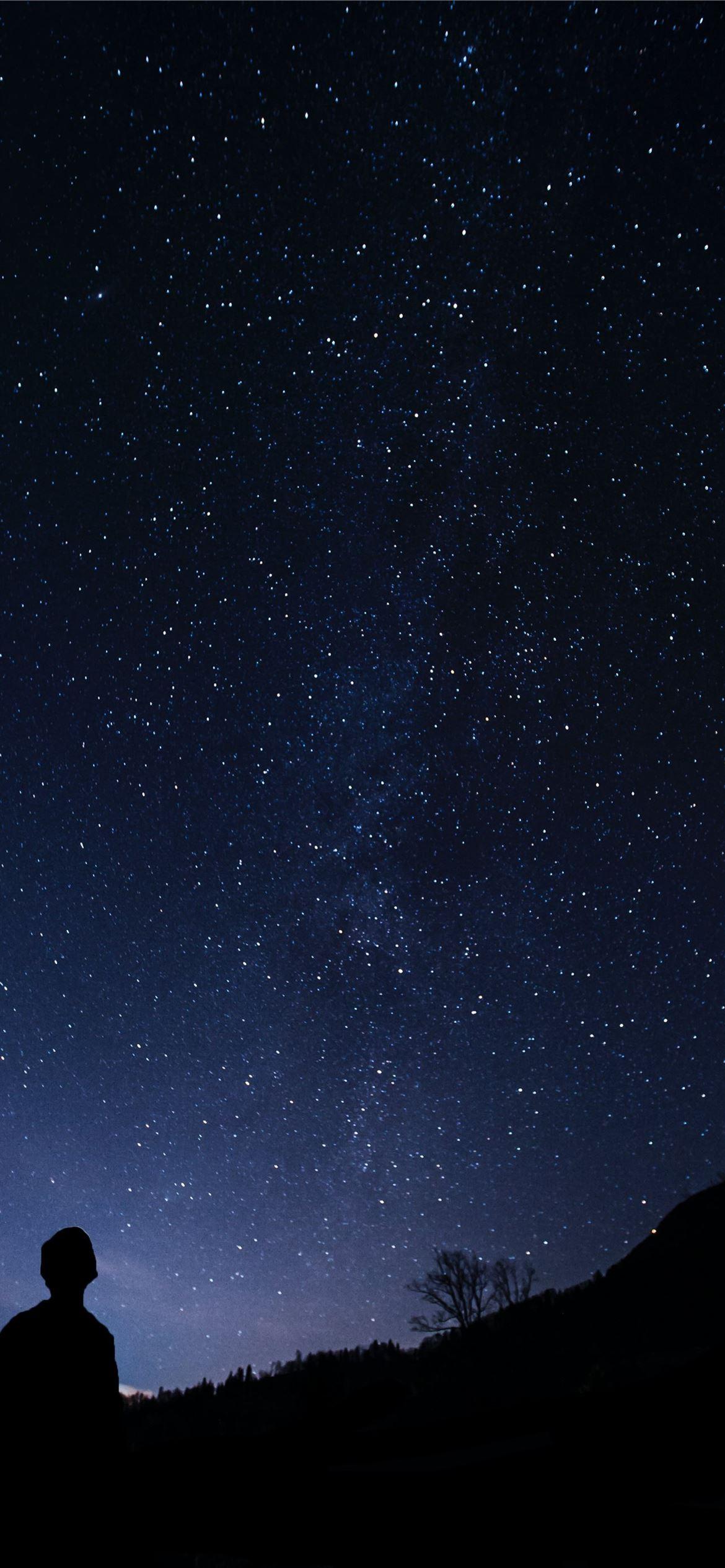 1170x2532 silhouette of man looking at milky way iPhone 12 Wallpaper Free Download