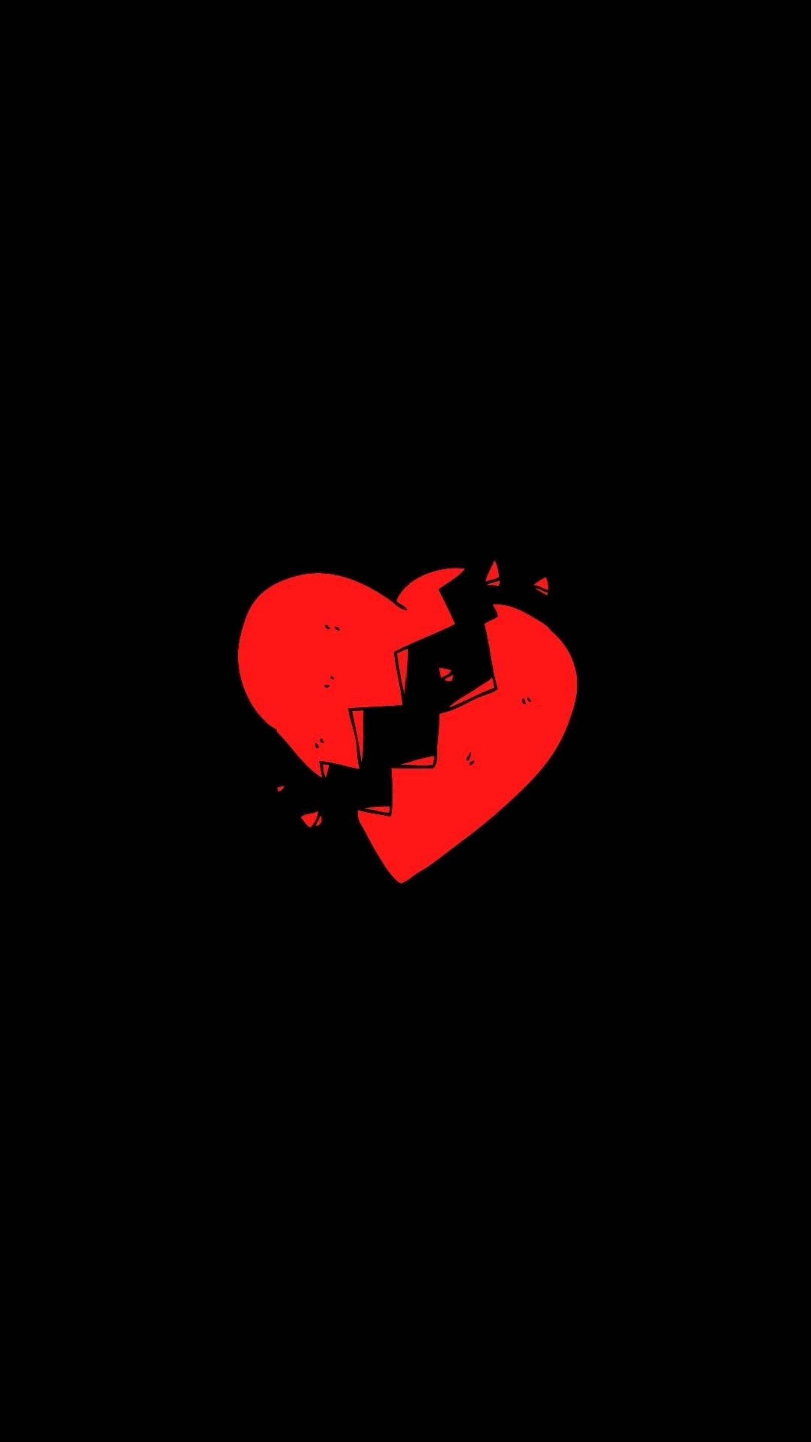 1620x2880 Download Cartoon Broken Heart Black Wallpaper