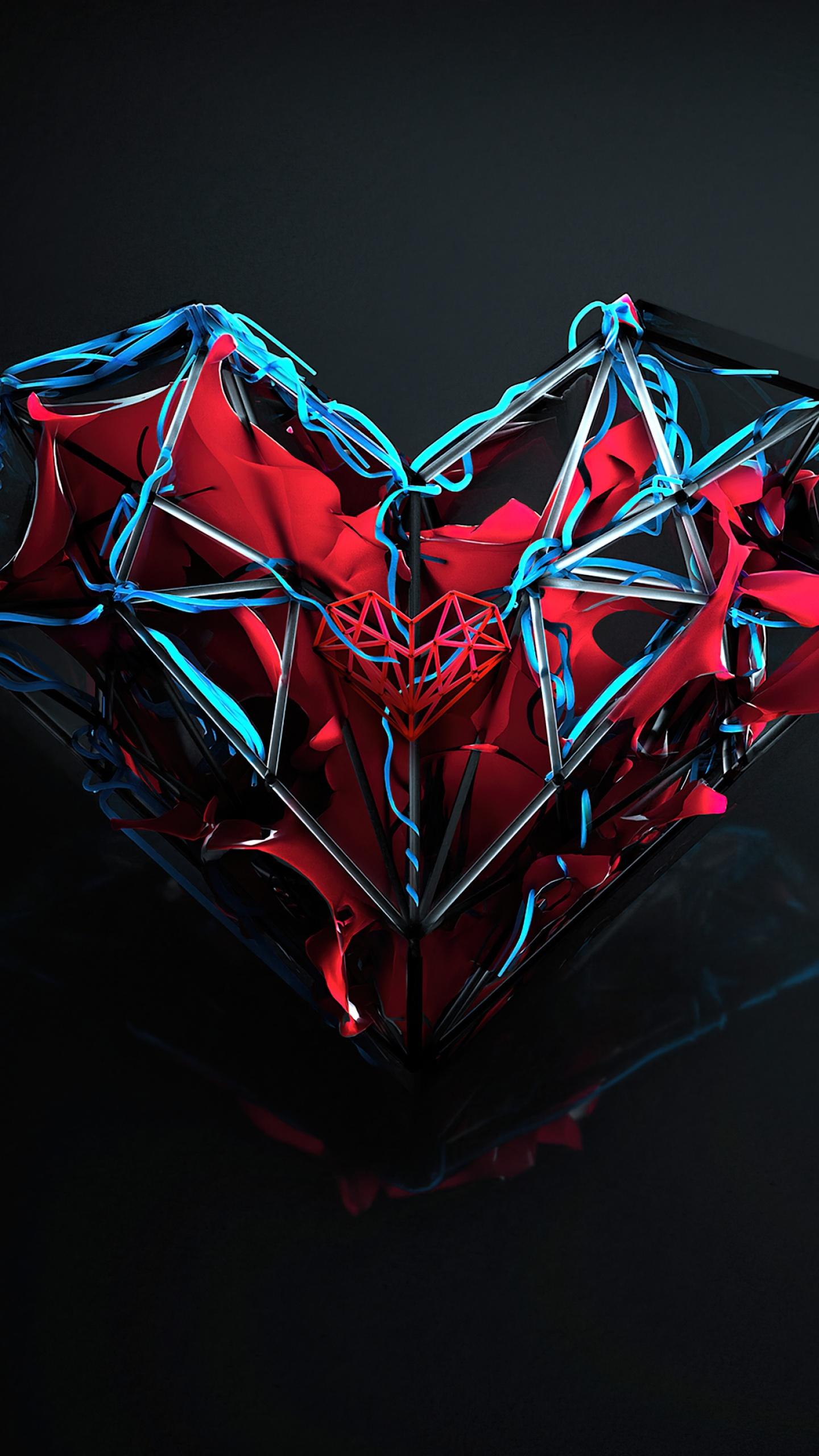 1440x2560 Love Heart Wallpaper 4K, Dark Background, Black Dark