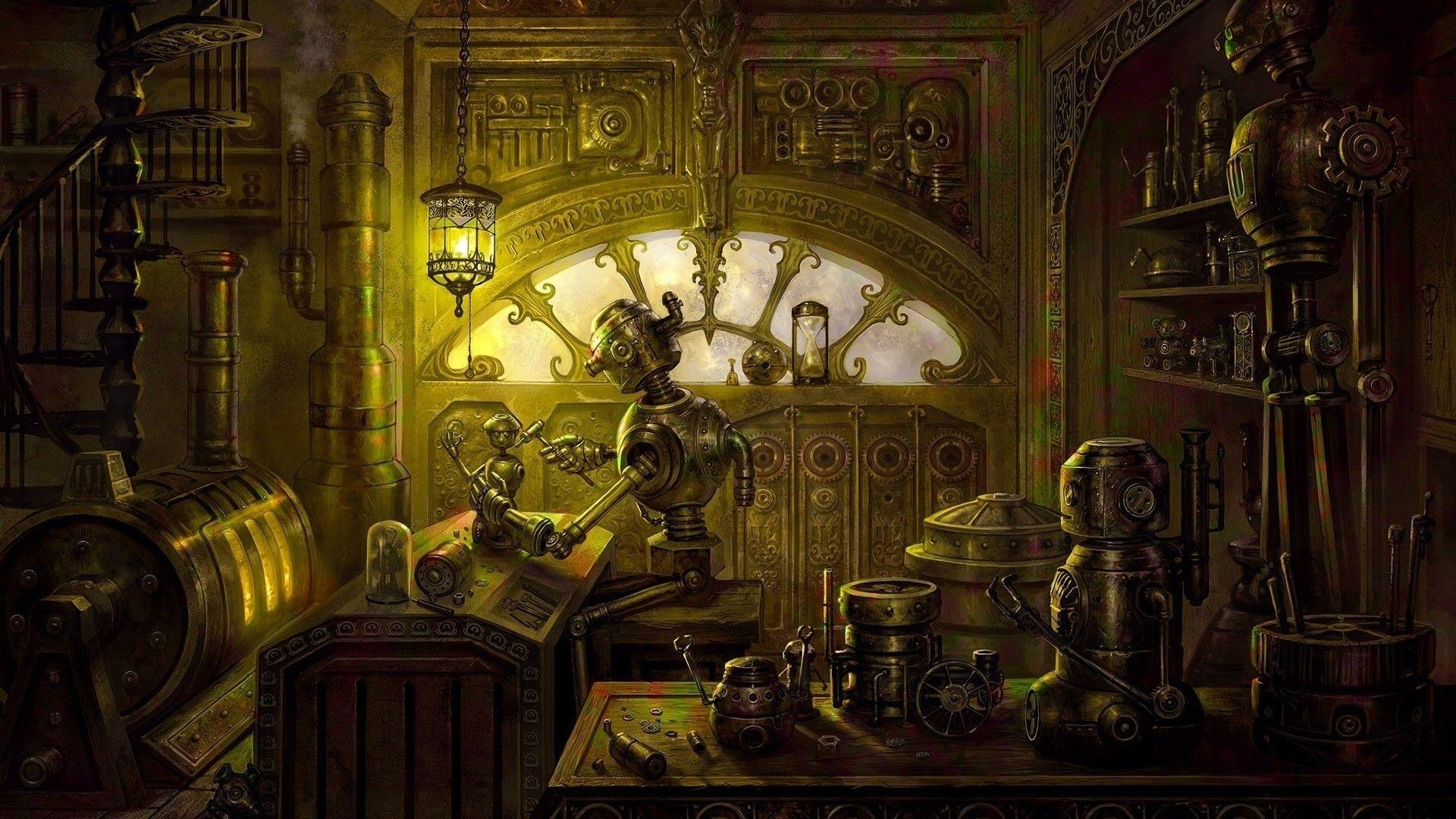 1920x1080 Tinker digital art robots steampunk wallpaper