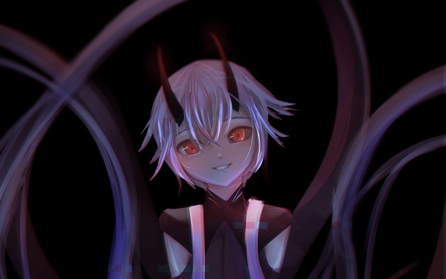 1440x900 Download wallpaper 1440x900 girl, demon, smile, glitch, anime widescreen 16:10 HD background