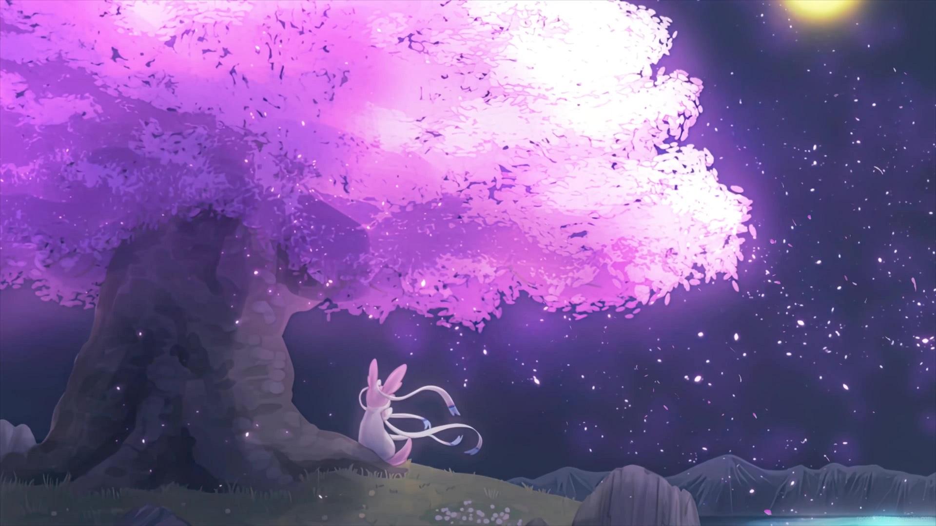 1920x1080 Sylveon Sakura Night Pokemon Live Wallpaper