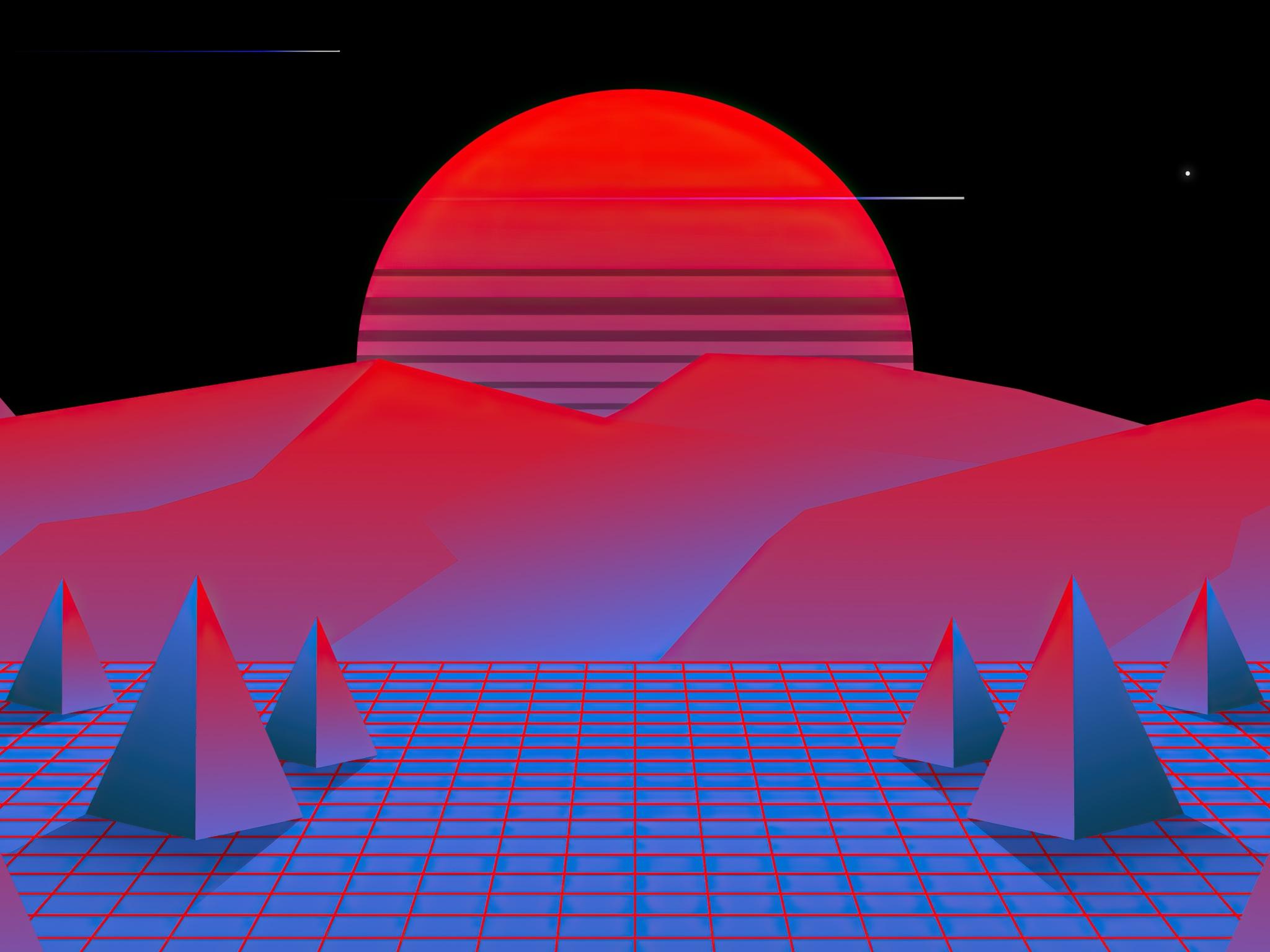 2048x1536 Wallpaper 4k Retrowave Sun Synth Style 4k Wallpaper
