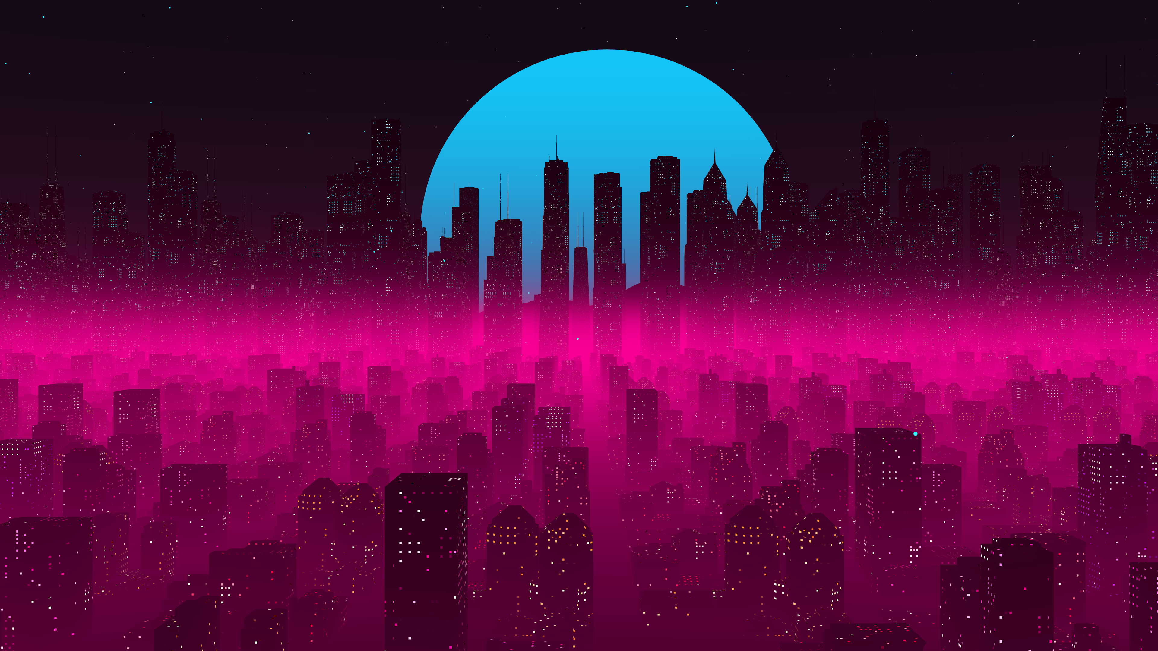 3840x2160 Wallpaper / vaporwave, synthwave, cyberpunk, Synth, vapor, city, cityscape, cinematic, CGI, digital, Retro style, sun rays, building, skyscape, scyscrapers, zii, pink free download
