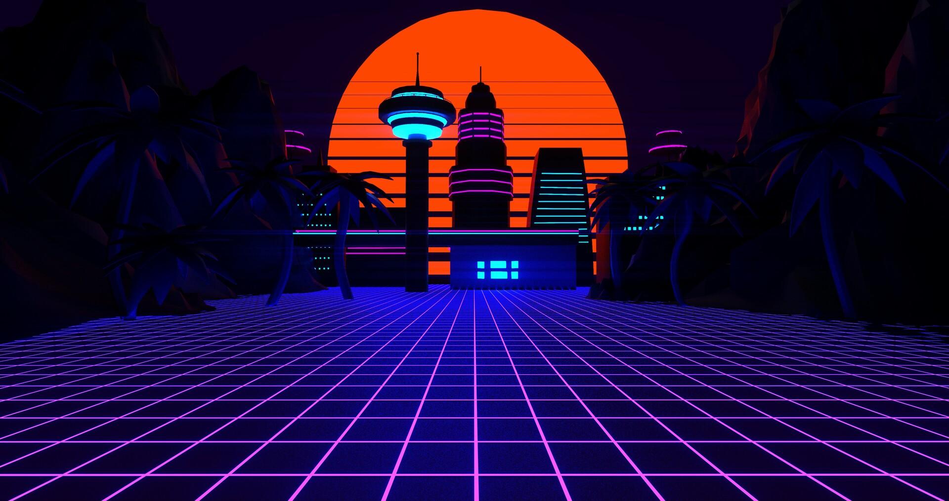 1920x1013 Synth Wave Retro Wallpaper Study