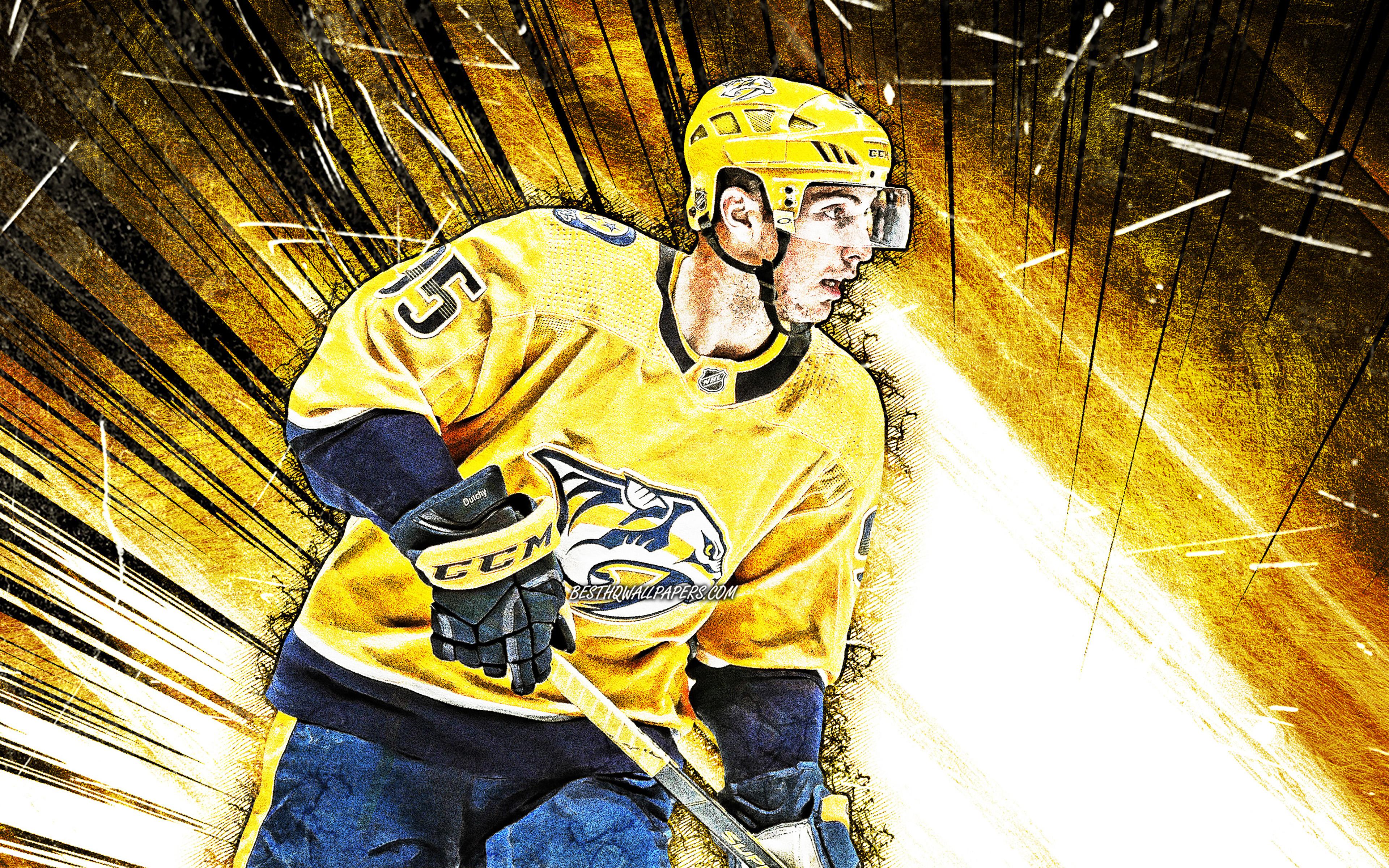 3840x2400 Download wallpaper 4k, Matt Duchene, grunge art, Nashville Predators, NHL, hockey players, yellow abstract rays, USA, Matt Duchene 4K, hockey, Aaron Ekblad Nashville Predators for desktop with resolution 3840x2400. High Quality HD