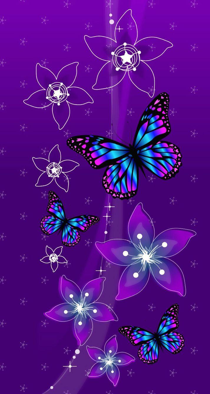 713x1334 Mariposa y flores bonitas y moradas.  Con bướm tím xinh đẹp